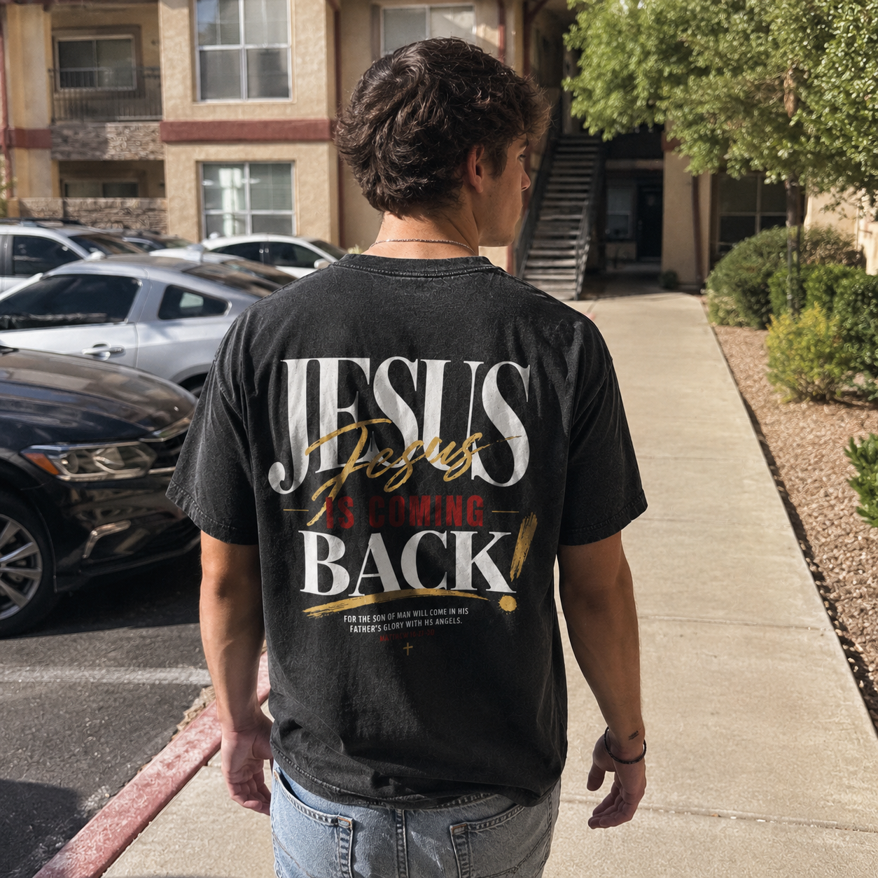 Jesus The Good Shepherd Washed T-Shirt - Vintage Wash Unisex Tee, Christian Faith Graphic Tshirt