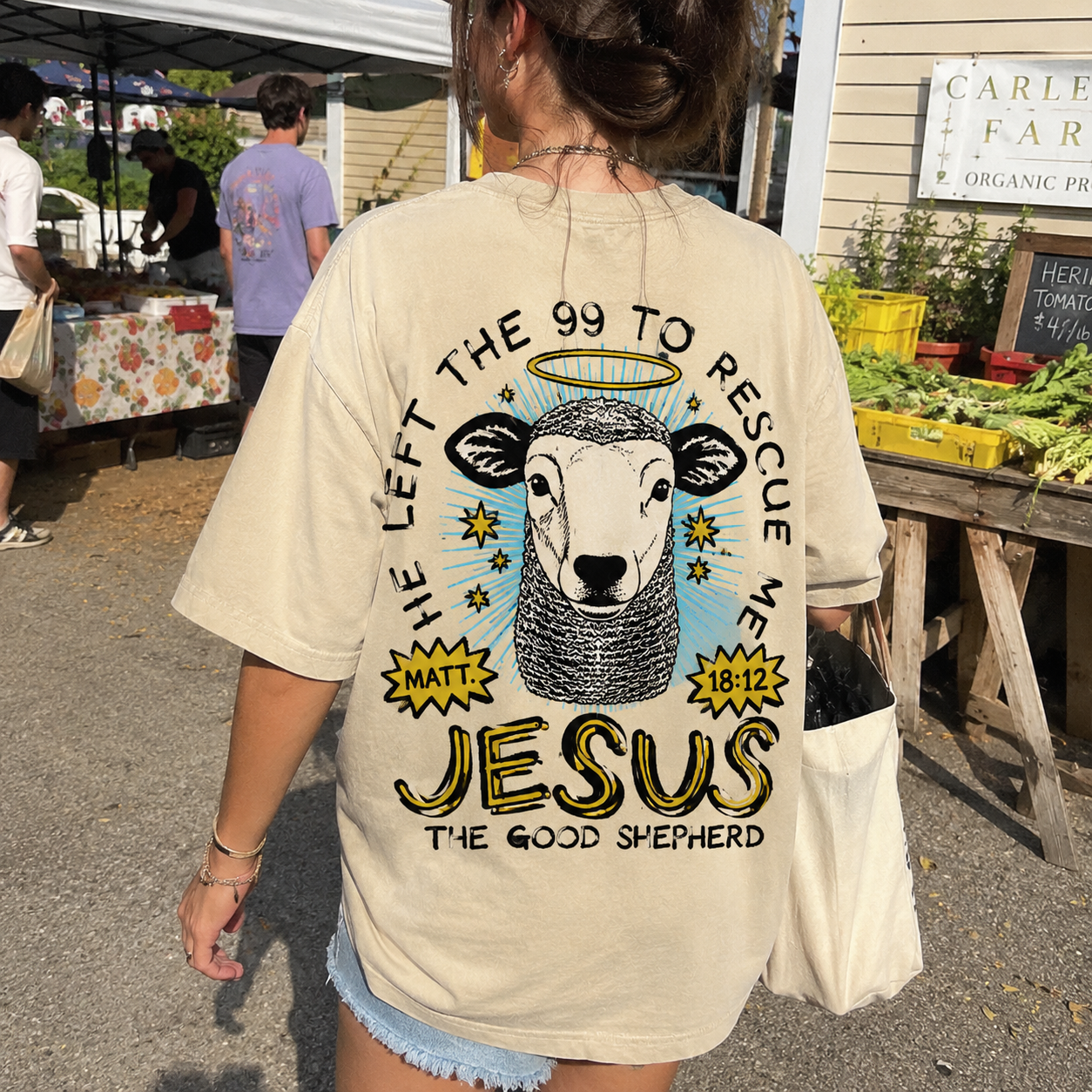 Jesus The Good Shepherd Washed T-Shirt - Vintage Wash Unisex Tee, Christian Faith Graphic Tshirt