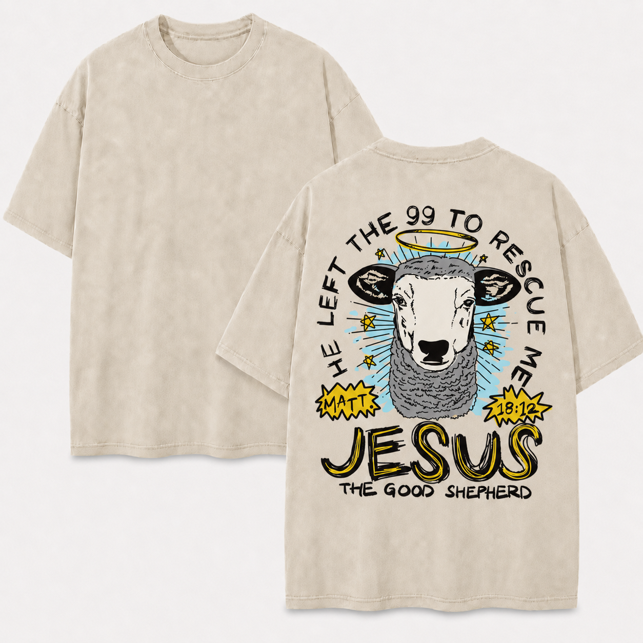 Jesus The Good Shepherd Washed T-Shirt - Vintage Wash Unisex Tee, Christian Faith Graphic Tshirt