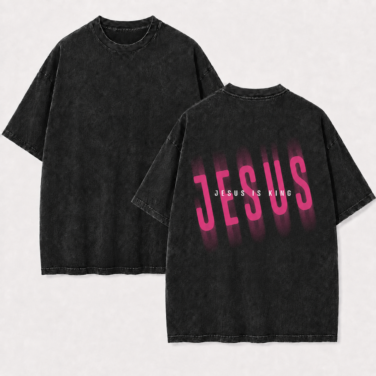 Jesus is King Pink Fade T-Shirt - Vintage Wash Unisex Tee, Christian Faith Graphic Tshirt
