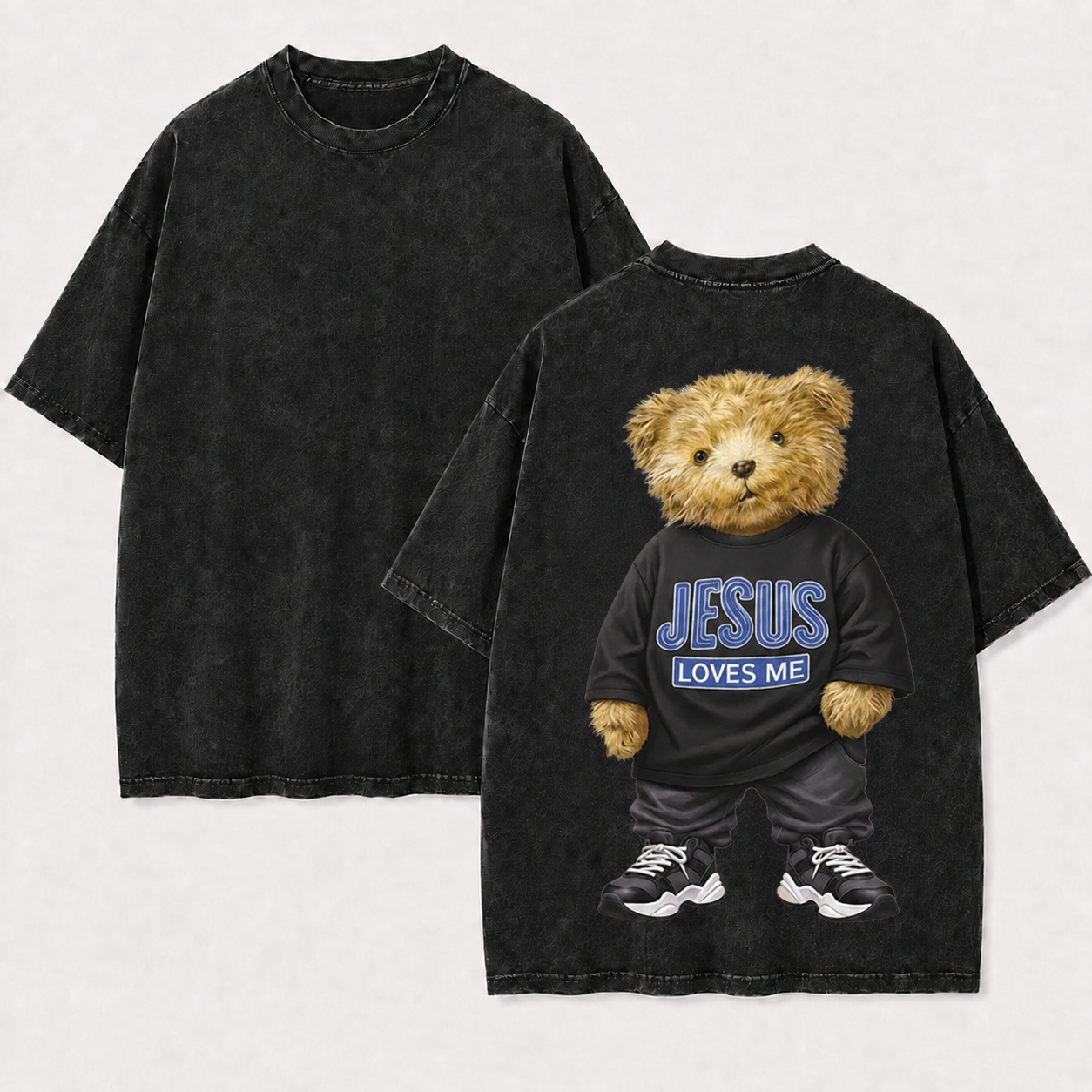 Jesus Loves Me Teddy Bear T-Shirt - Vintage Wash Unisex Tee, Christian Faith Graphic Tshirt