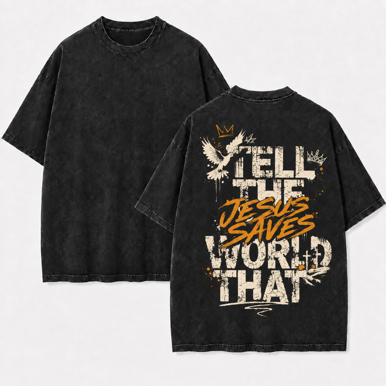 Tell The World That Jesus Saves T-Shirt - Vintage Wash Unisex Tee, Christian Faith Graphic Tshirt