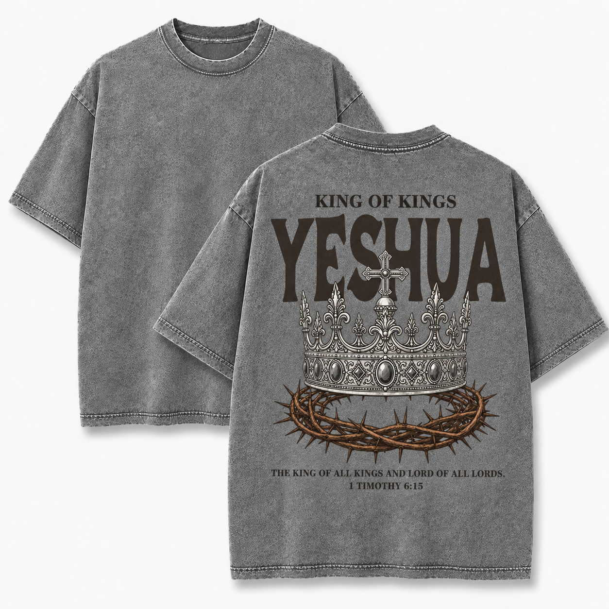 King of Kings Yeshua T-Shirt - Vintage Wash Unisex Tee, Christian Faith Graphic Tshirt