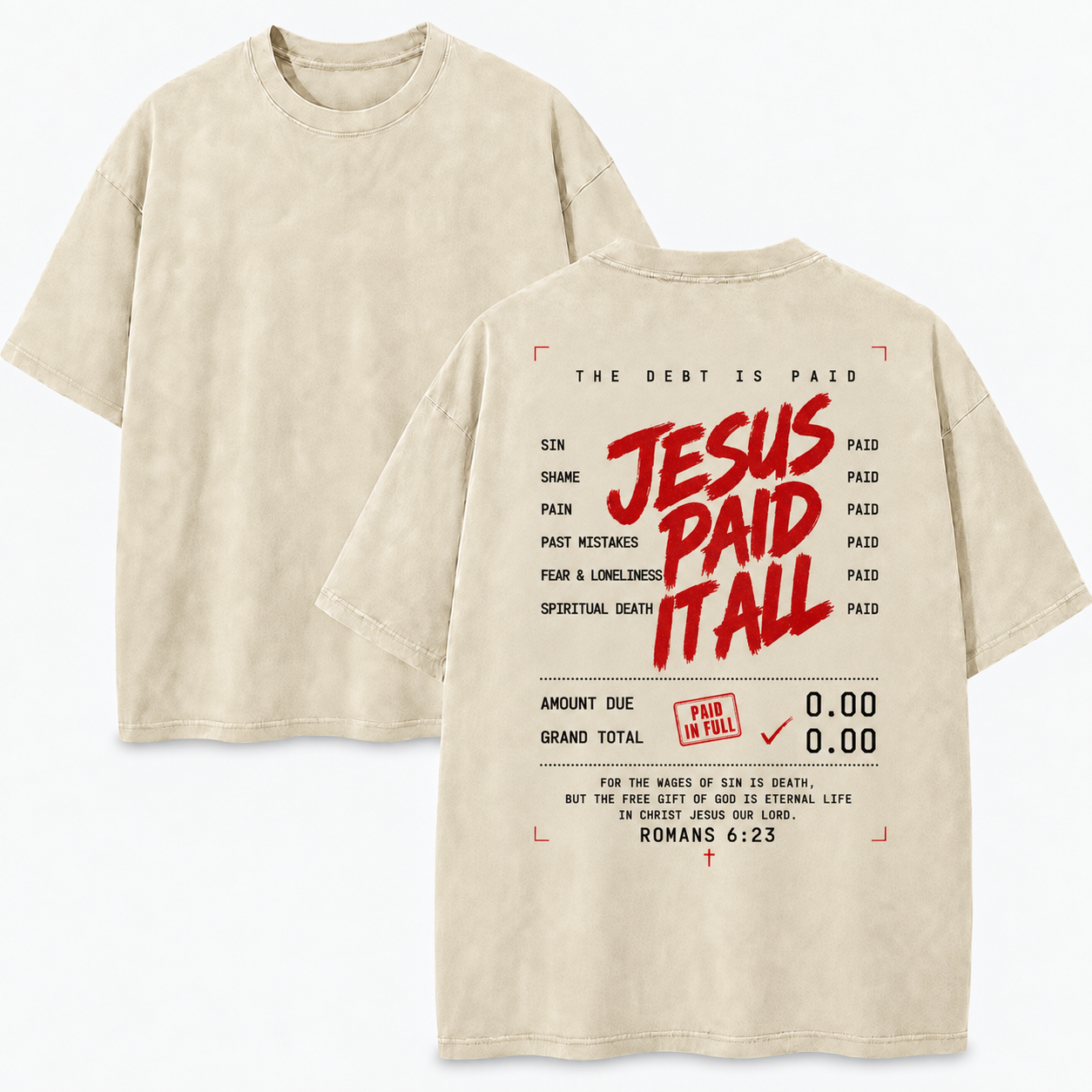 Jesus Paid It All T-Shirt - Vintage Wash Unisex Tee, Christian Faith Graphic Tshirt