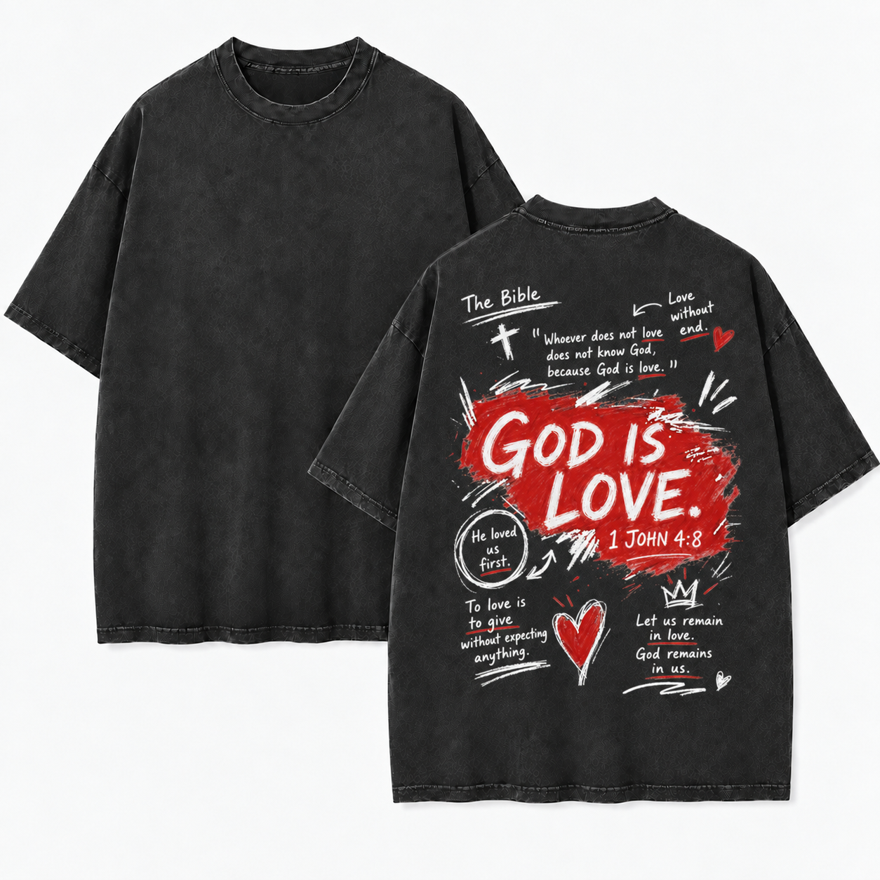 God is Love T-Shirt - Vintage Wash Unisex Tee, Christian Faith Graphic Tshirt
