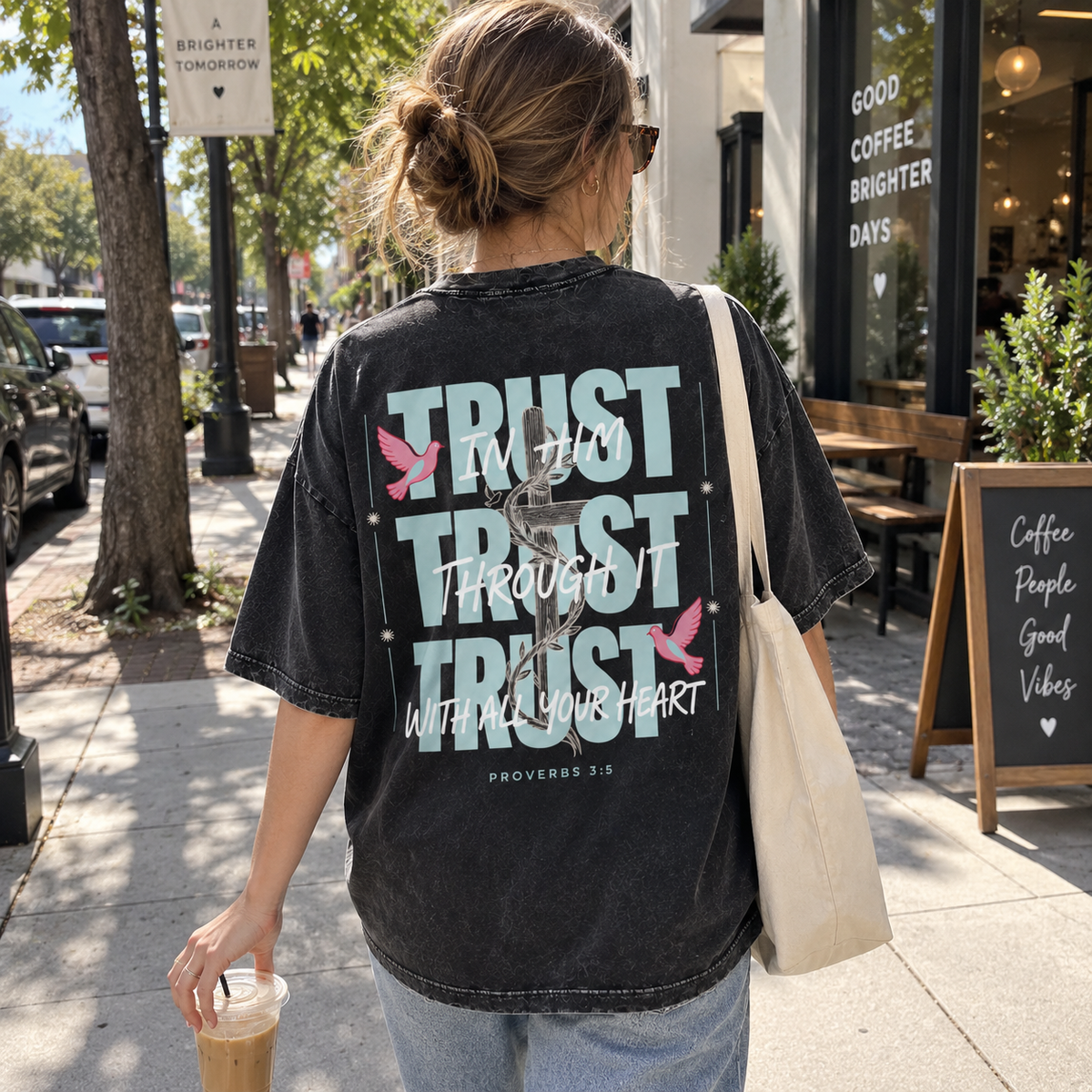 Trust in Him T-Shirt - Vintage Wash Unisex Tee, Proverbs 3:5 Christian Faith Graphic Shirt