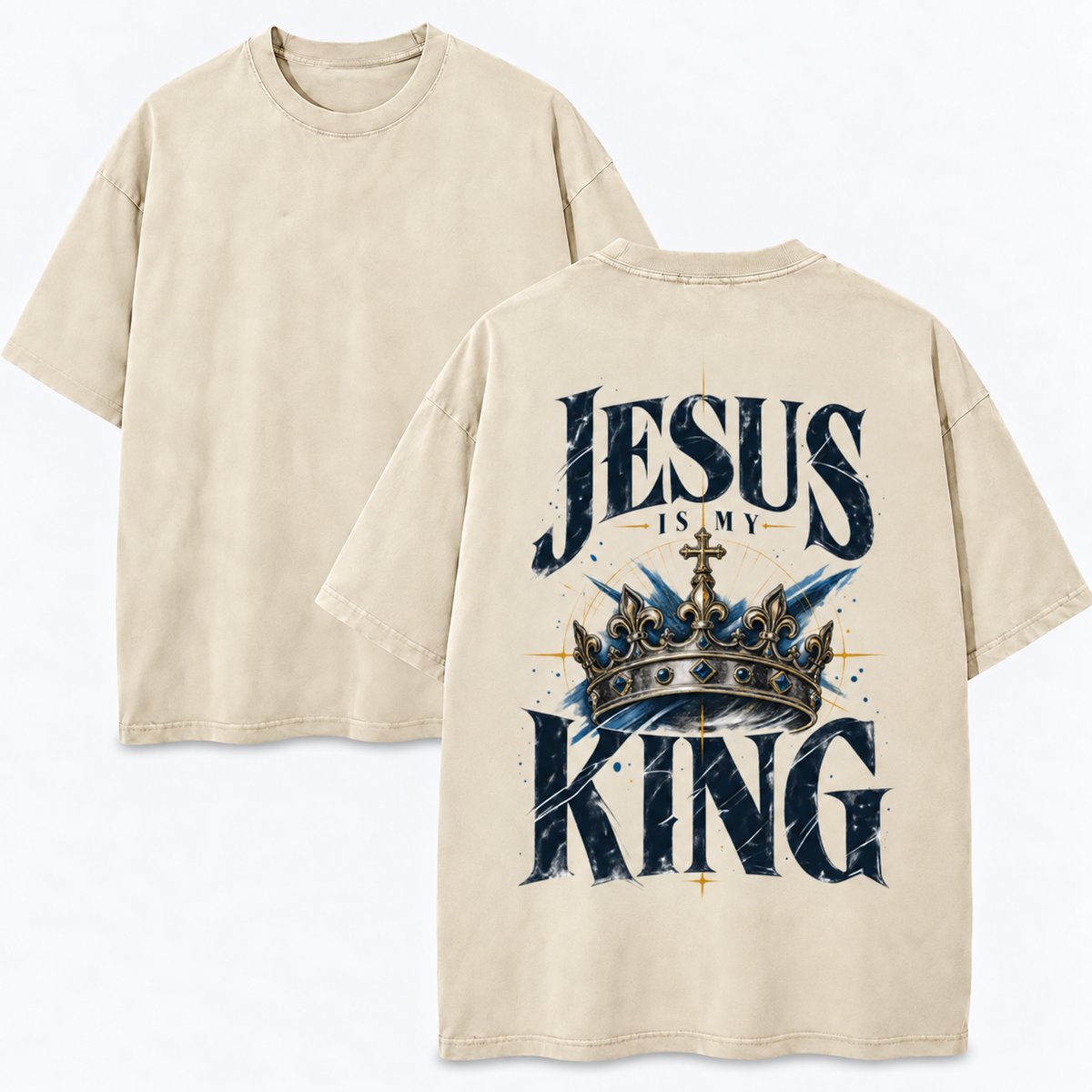 Jesus Is My King T-Shirt - Vintage Wash Unisex Tee, Christian Crown Faith Graphic Shirt
