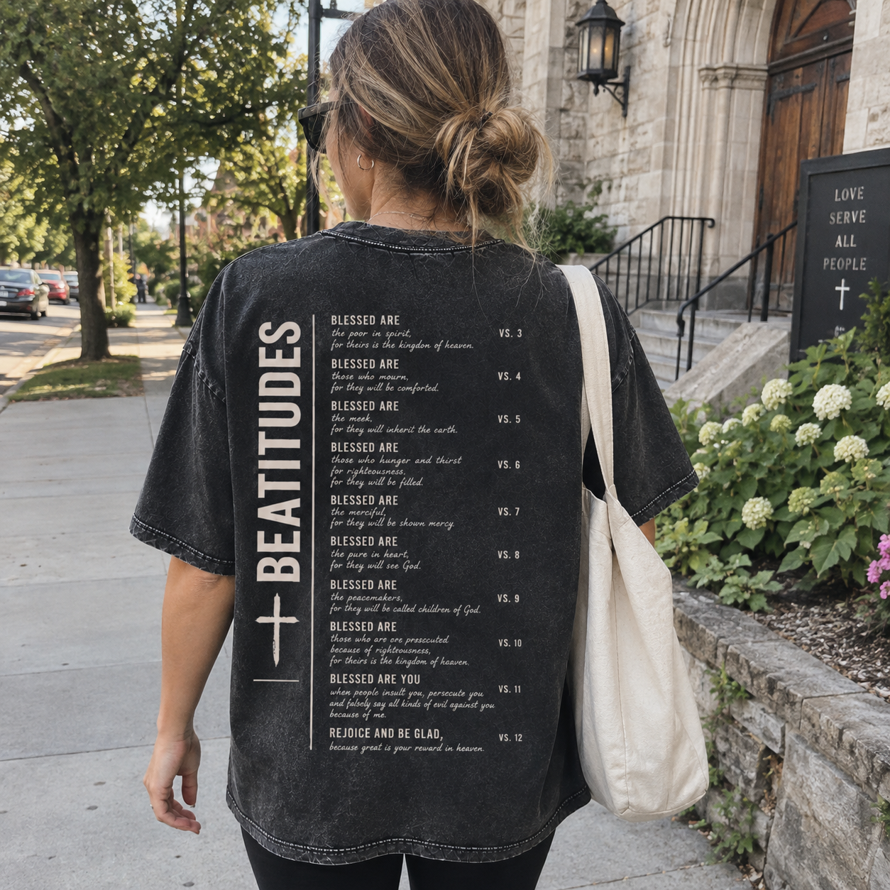 Beatitudes T-Shirt - Vintage Wash Unisex Tee, Matthew 5 Christian Faith Graphic Shirt