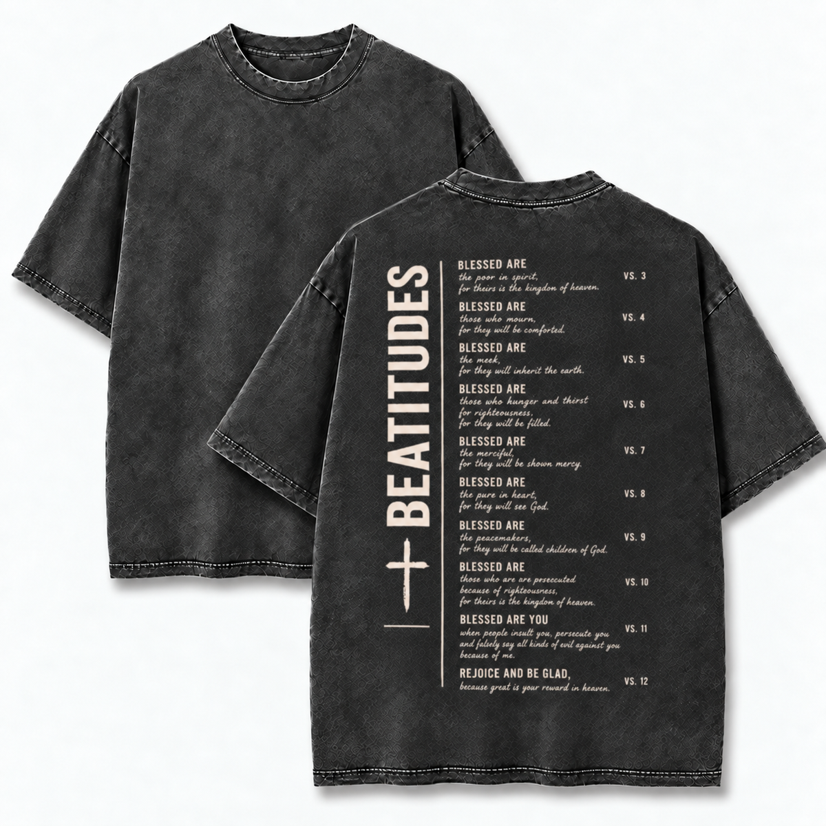 Beatitudes T-Shirt - Vintage Wash Unisex Tee, Matthew 5 Christian Faith Graphic Shirt