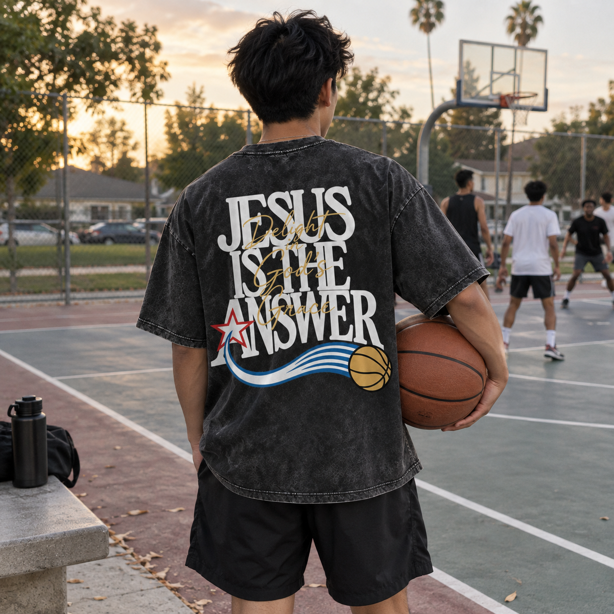 Jesus Is the Answer T-Shirt - Vintage Wash Unisex Tee, Christian Basketball Graphic Shirt