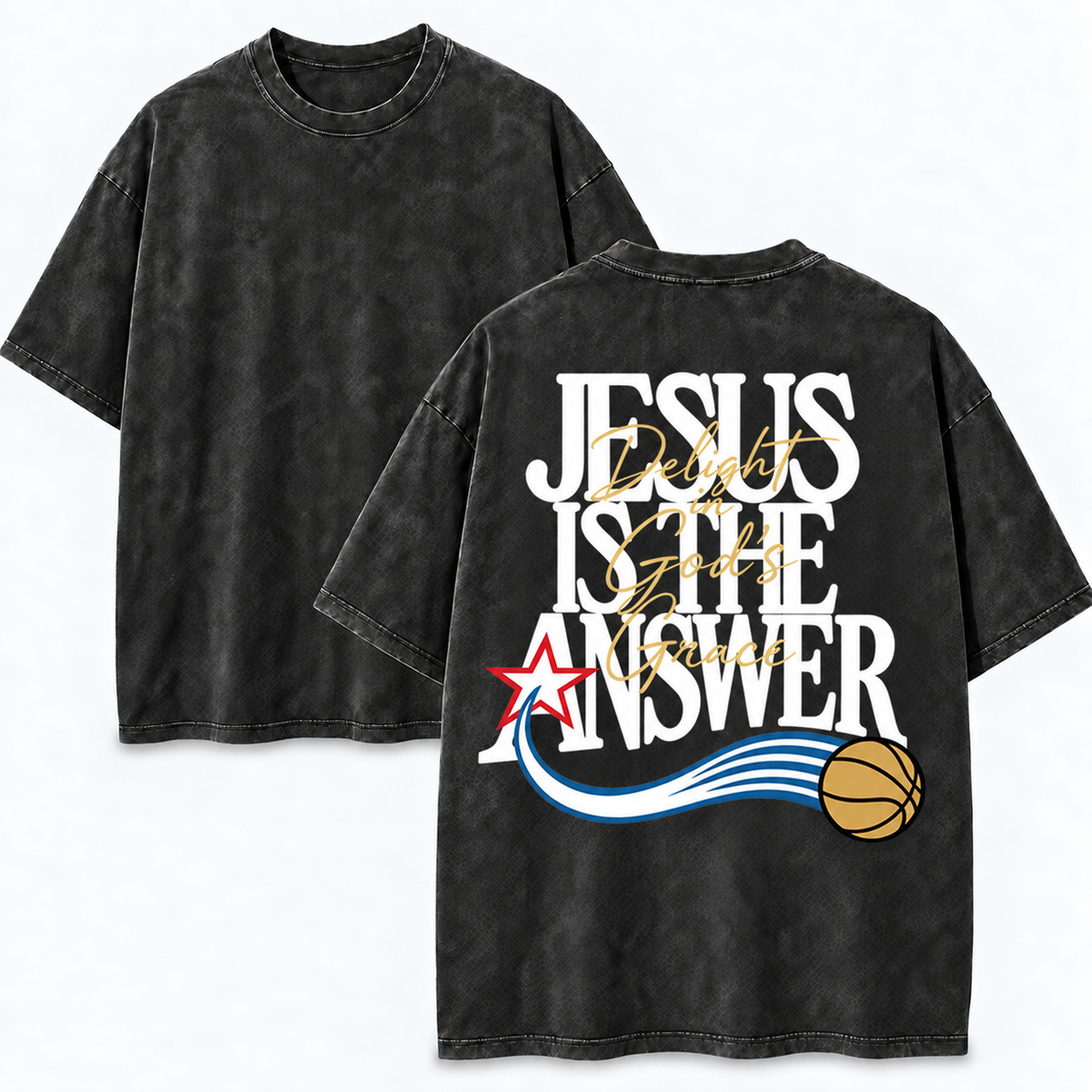 Jesus Is the Answer T-Shirt - Vintage Wash Unisex Tee, Christian Basketball Graphic Shirt