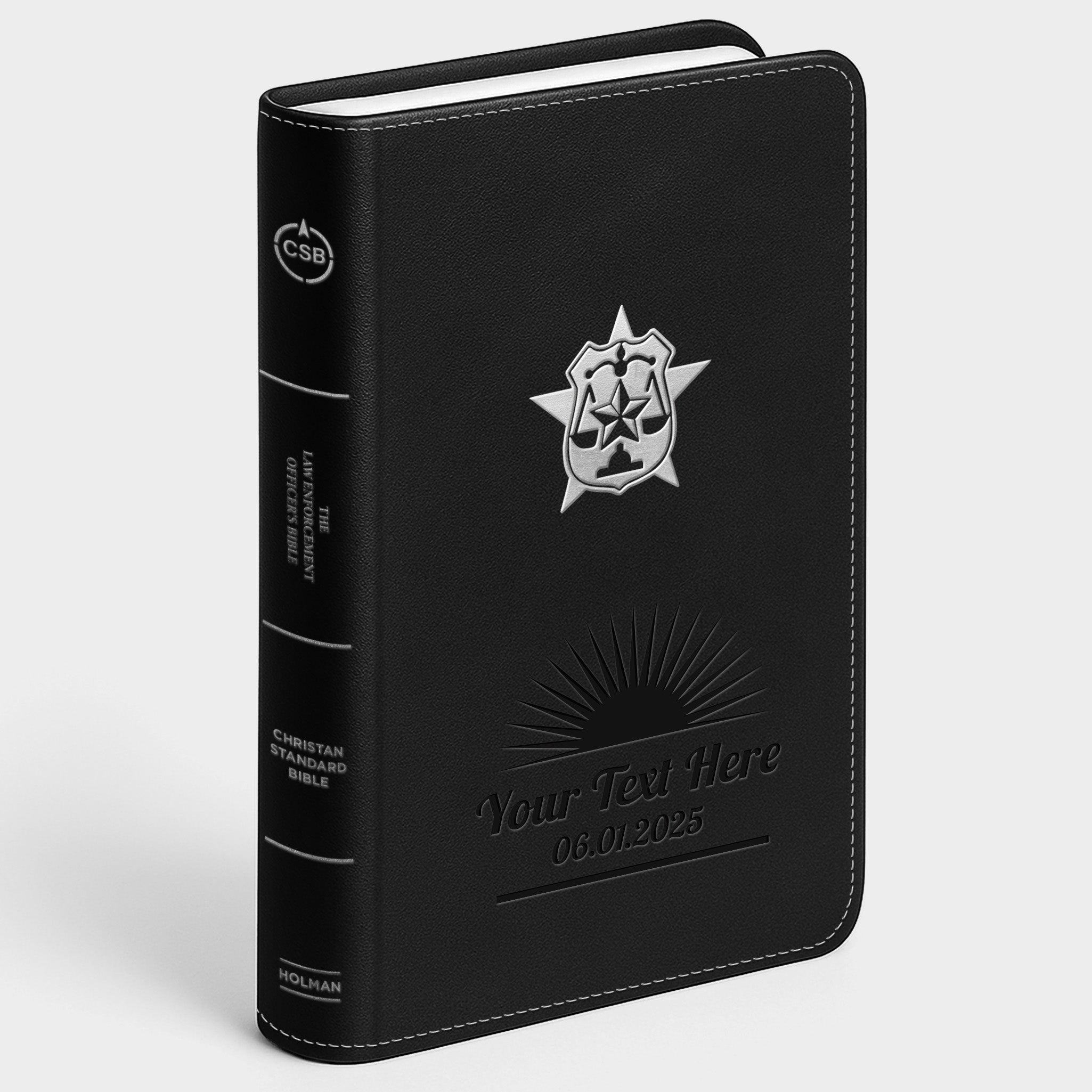 Personalized CSB Law Enforcement Officer's Bible, Red Letter - Black - Engraved Icon