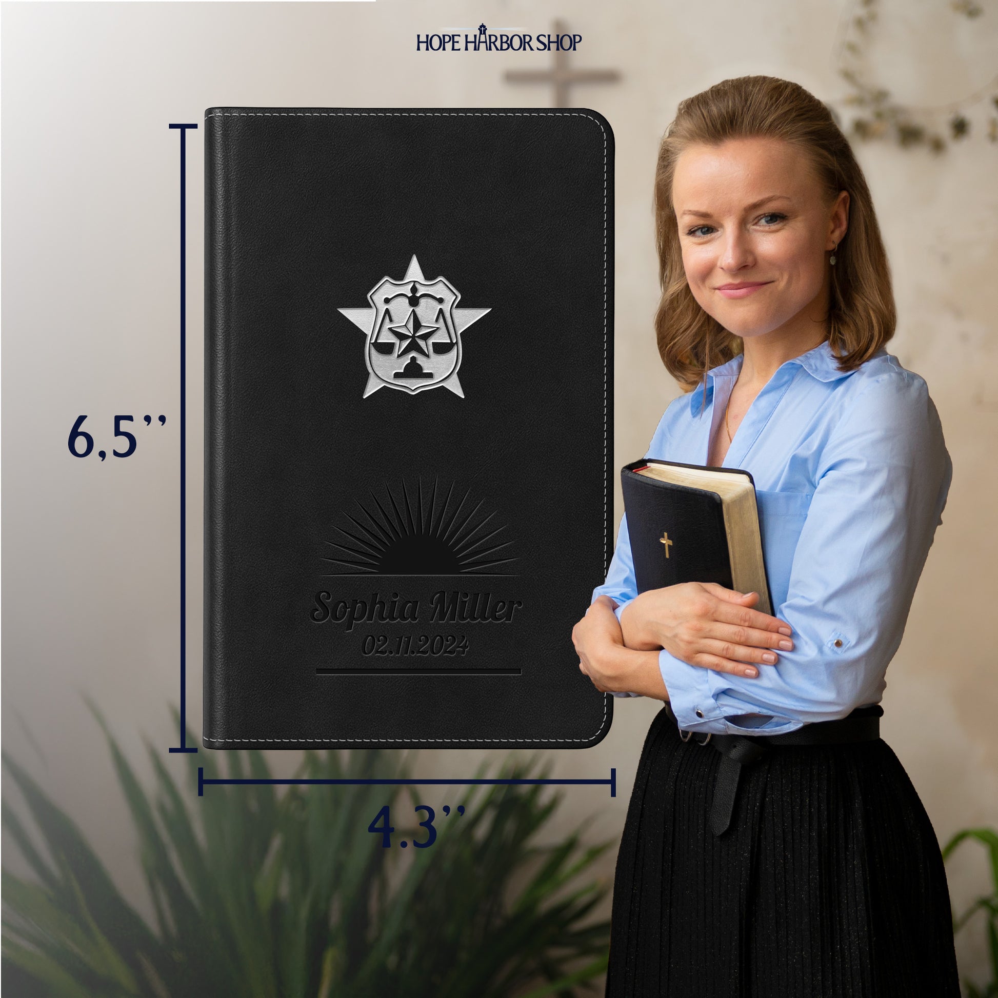 Personalized CSB Law Enforcement Officer's Bible, Red Letter - Black - Engraved Icon