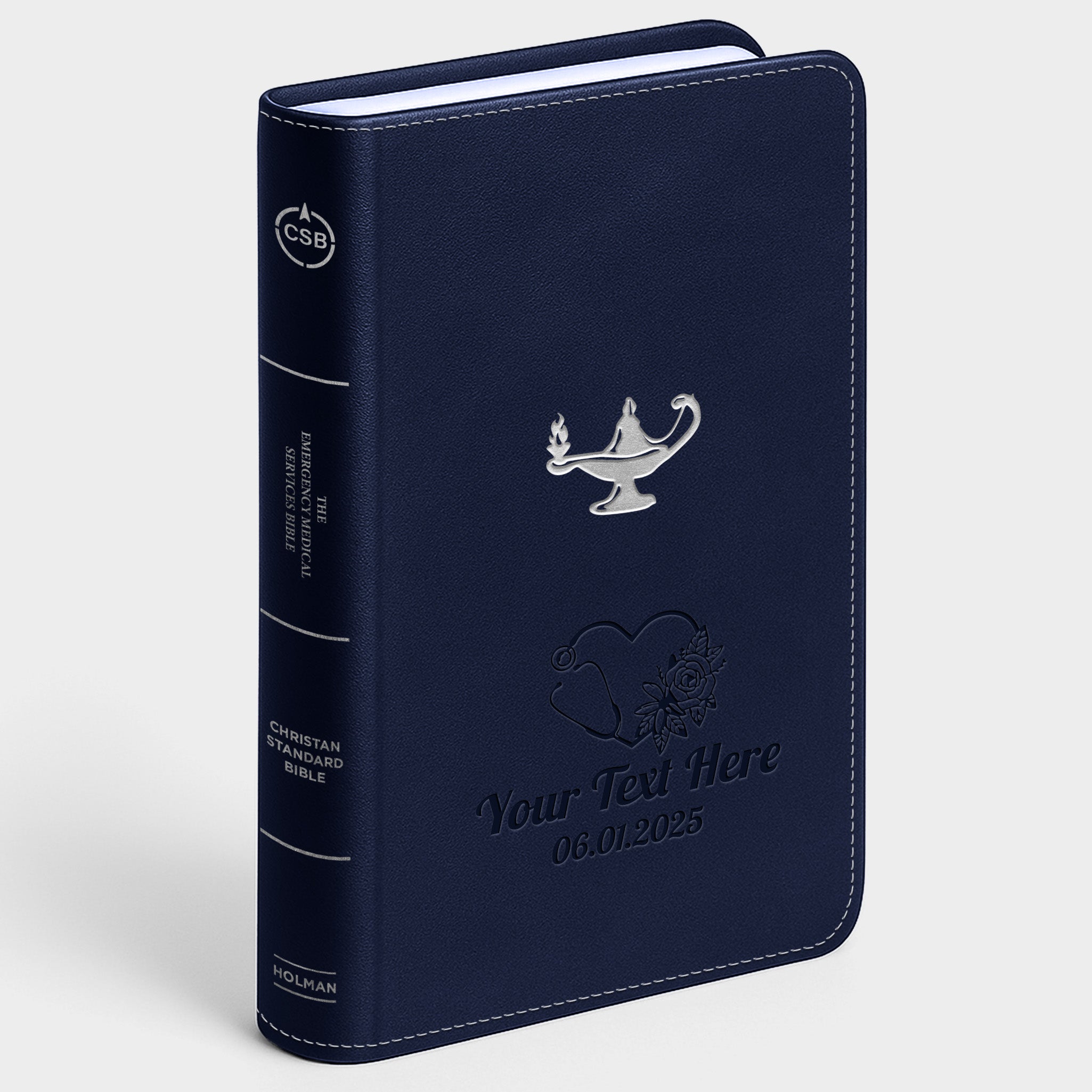 Personalized CSB Nurse's Bible, Red Letter - Navy - Engraved Icon