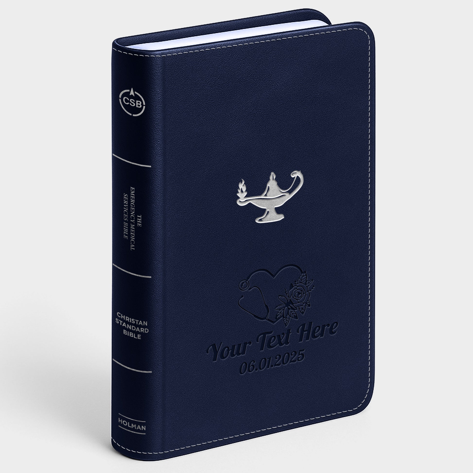 Personalized CSB Nurse's Bible, Red Letter - Navy - Engraved Icon