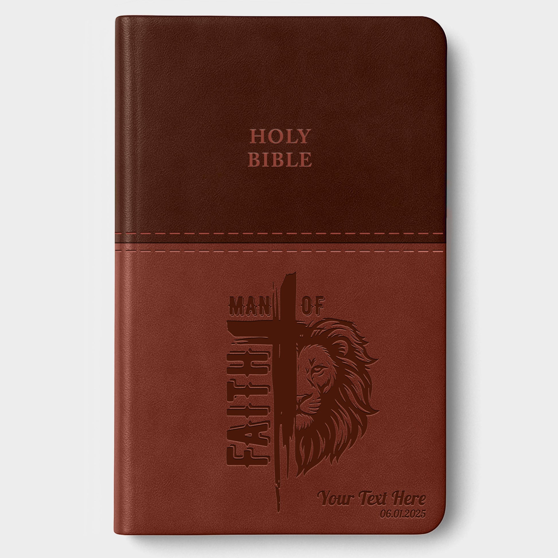 Personalized KJV Bible Brown Thinline - Red Letter - Man of Faith Design