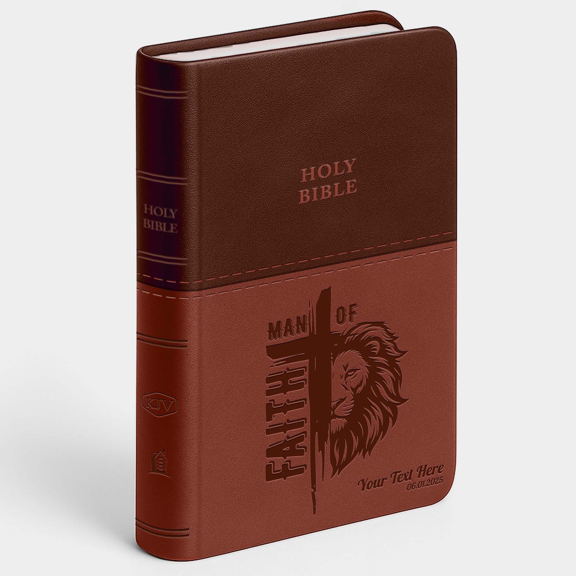 Personalized KJV Bible Brown Thinline - Red Letter - Man of Faith Design