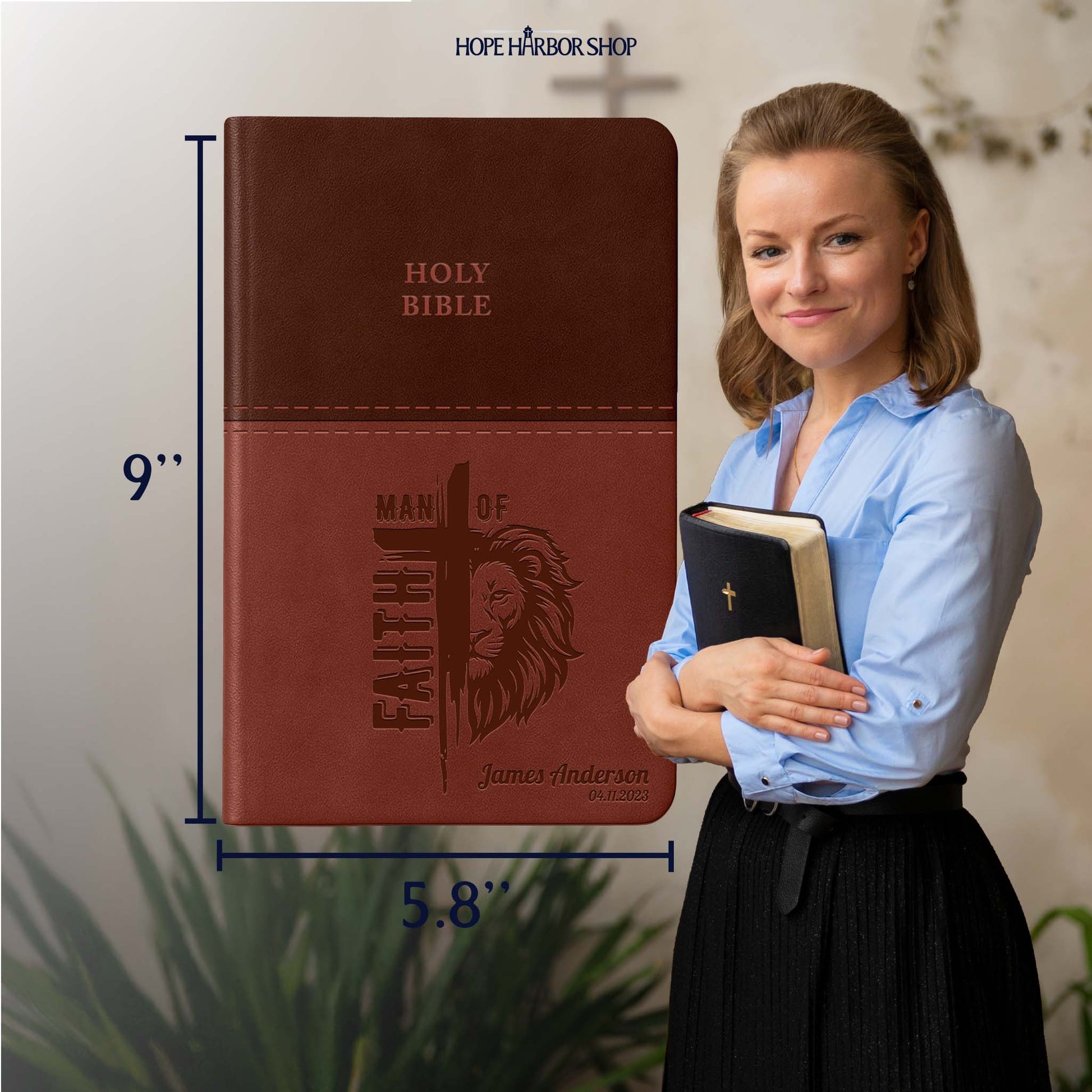 Personalized KJV Bible Brown Thinline - Red Letter - Man of Faith Design