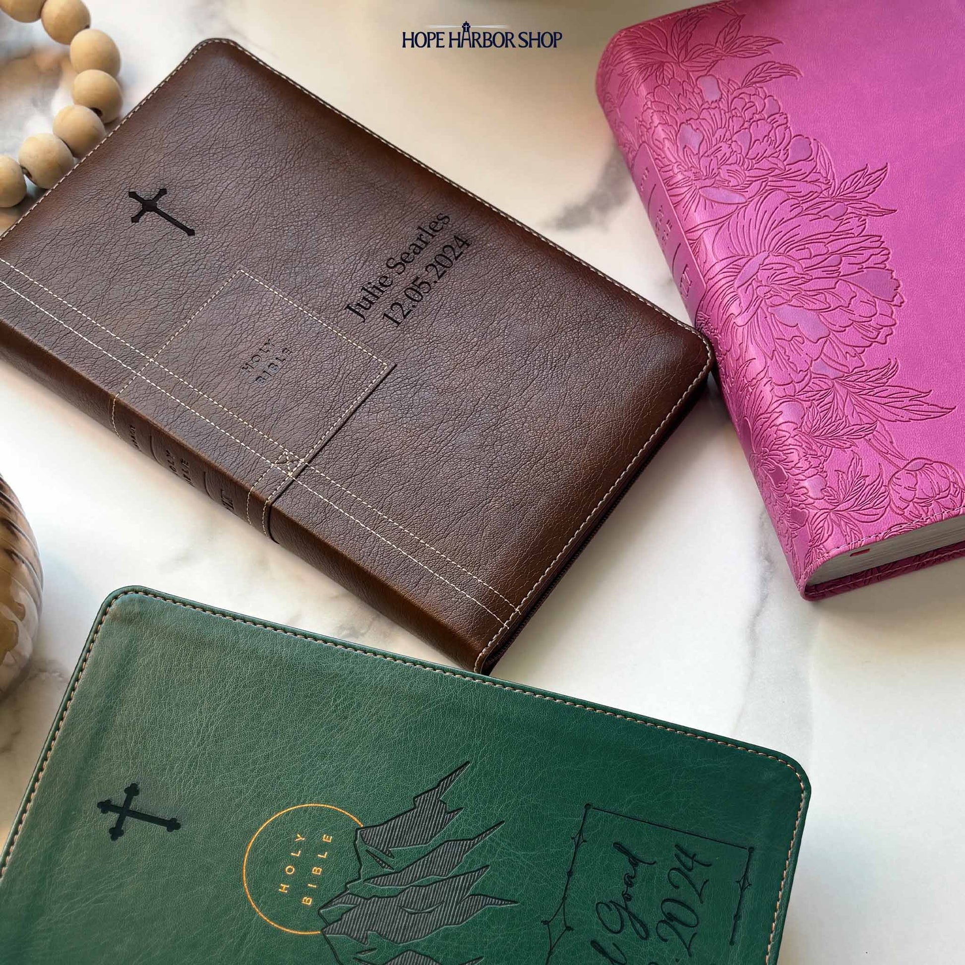 Personalized KJV Bible Navy Thinline - Engraved Cross Frame