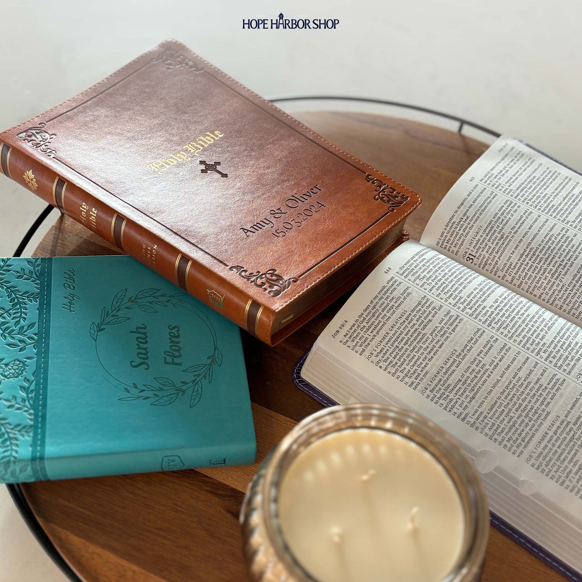 Personalized Large Print KJV Bible - Black Thinline - Engraved Cross Floral Frame