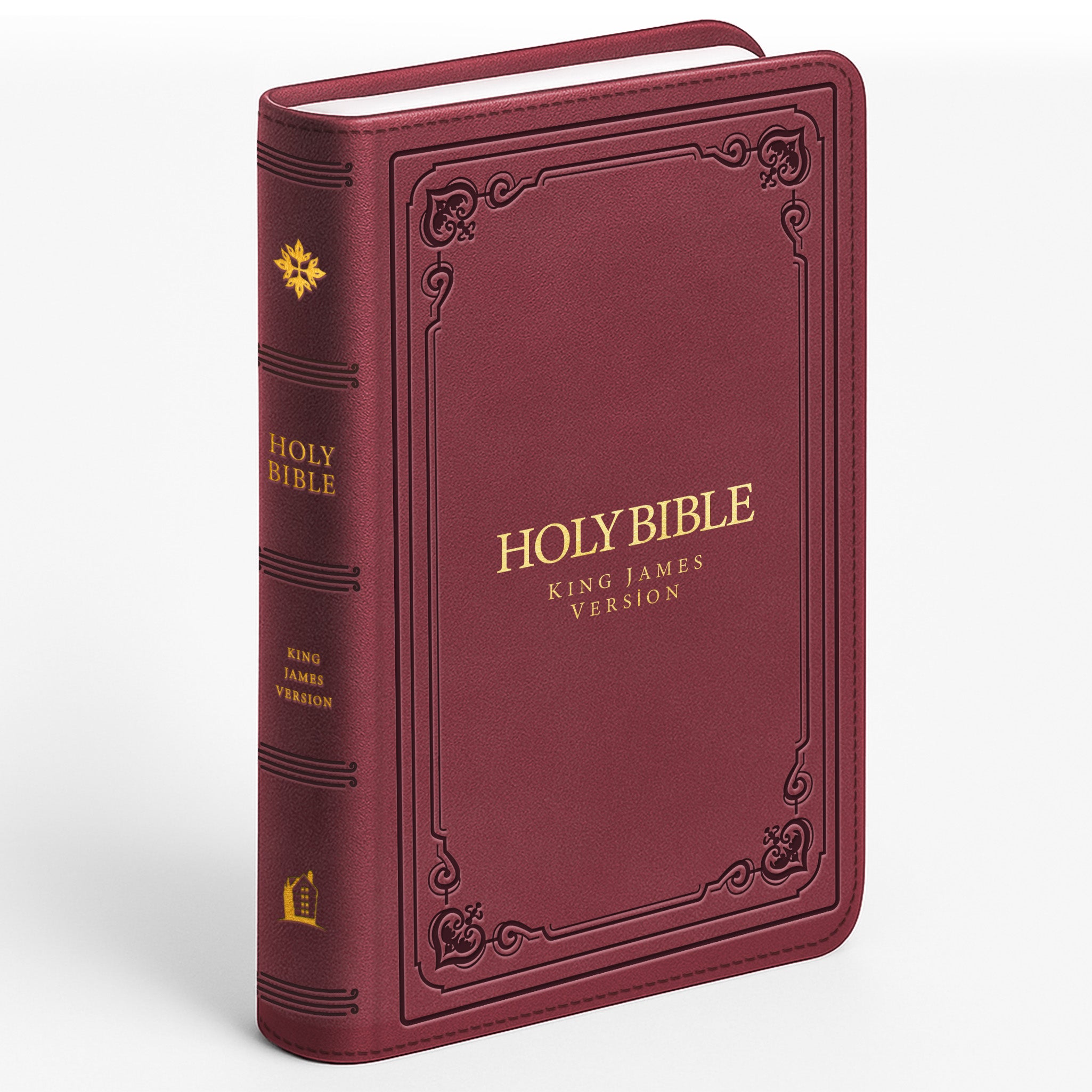 Personalized Large Print KJV Bible - Burgundy Thinline - Engraved Cross Floral Frame