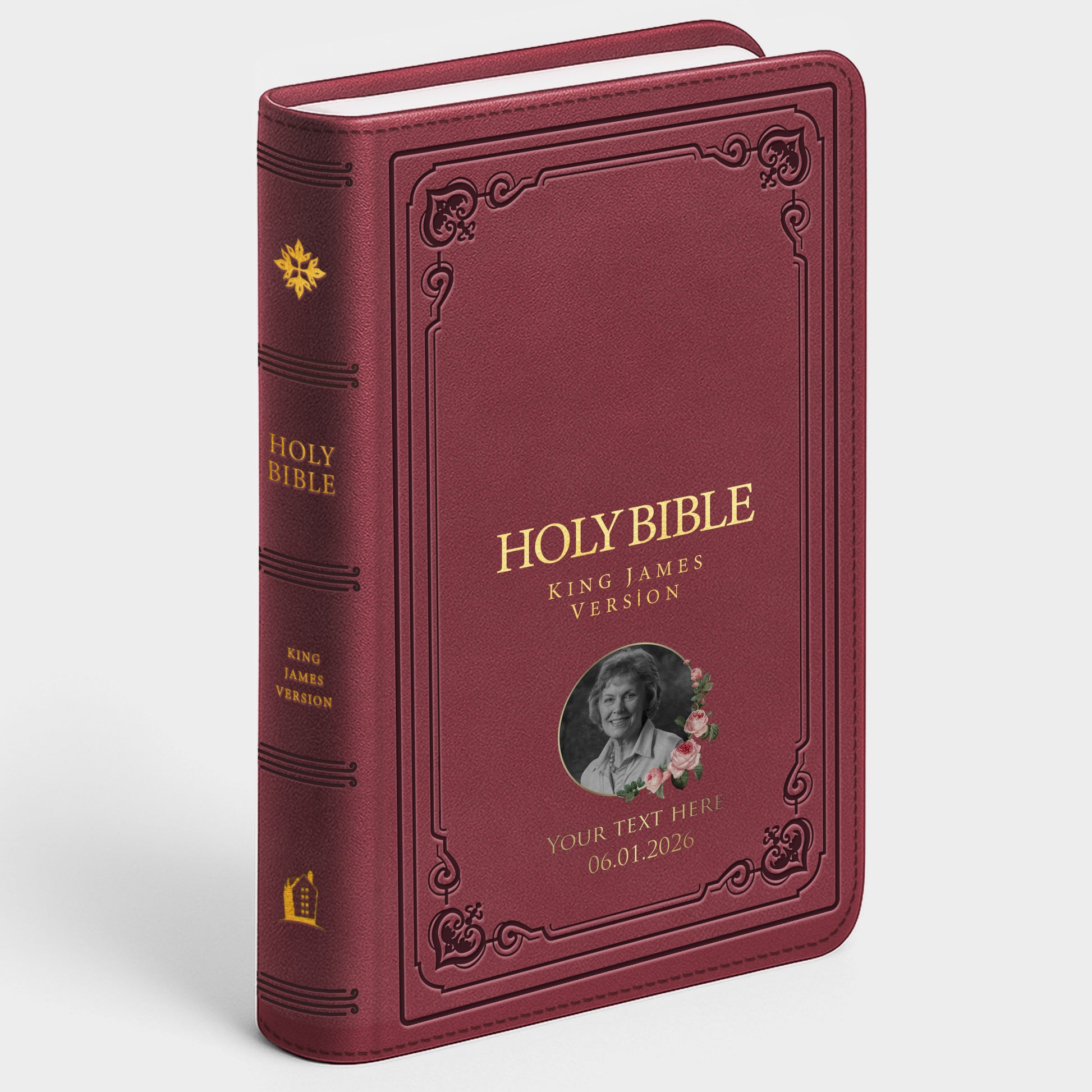 Personalized Large Print KJV Bible, Burgundy Thinline - Memorial Bible Photo & Text - Red Letter