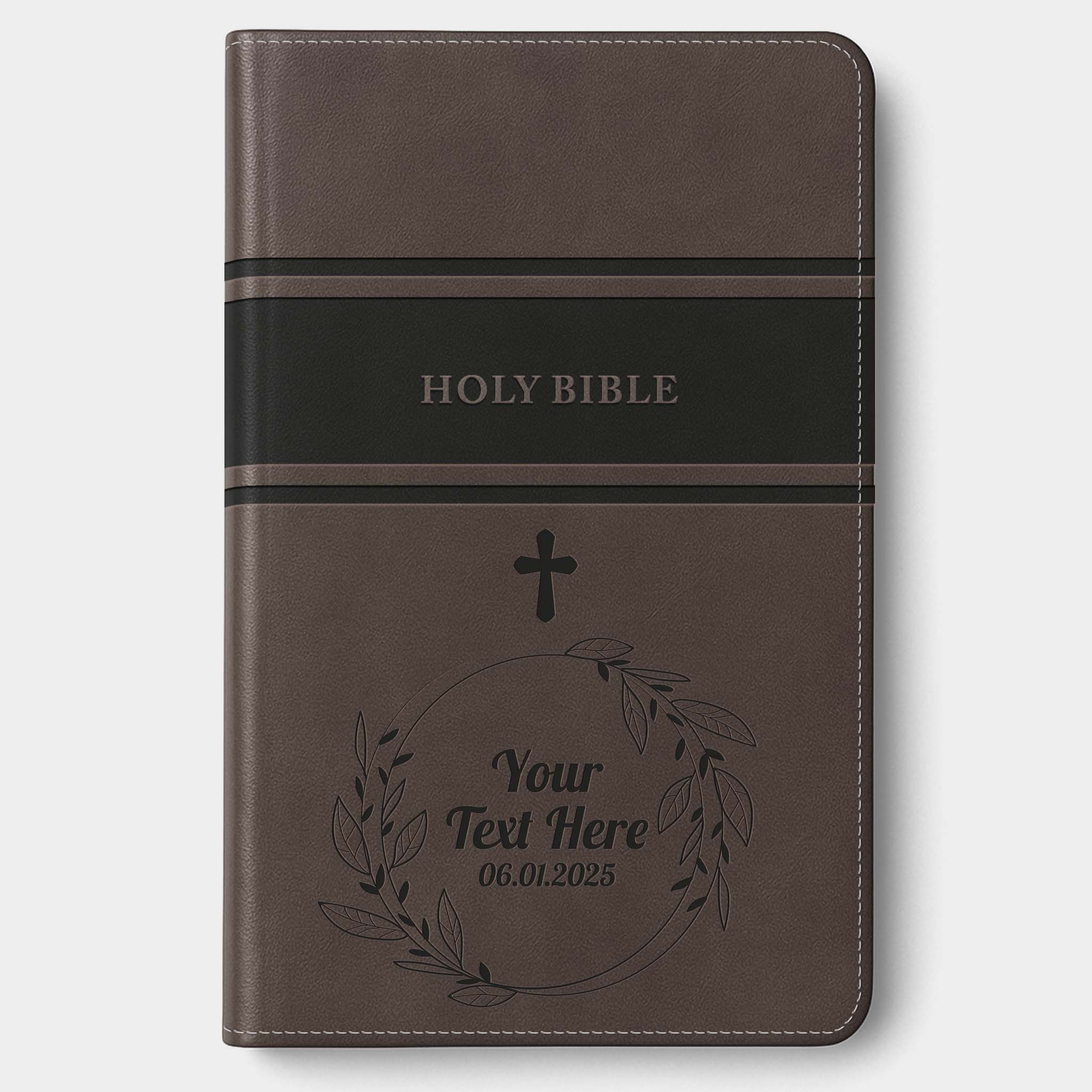 Personalized KJV Bible Gray Deluxe - Engraved Cross Floral Frame