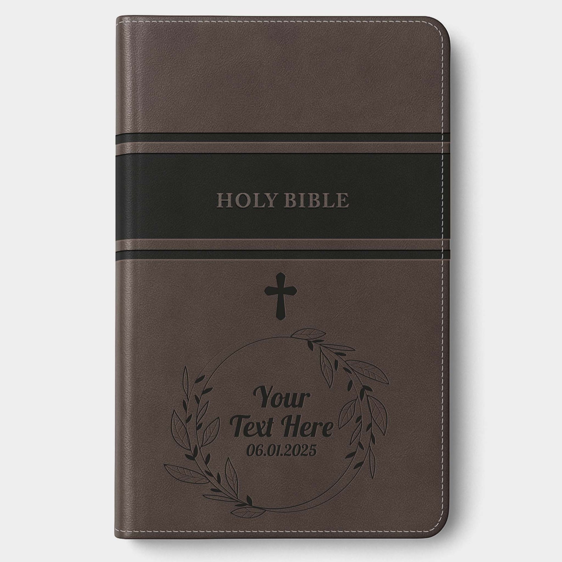 Personalized KJV Bible Gray Deluxe - Engraved Cross Floral Frame