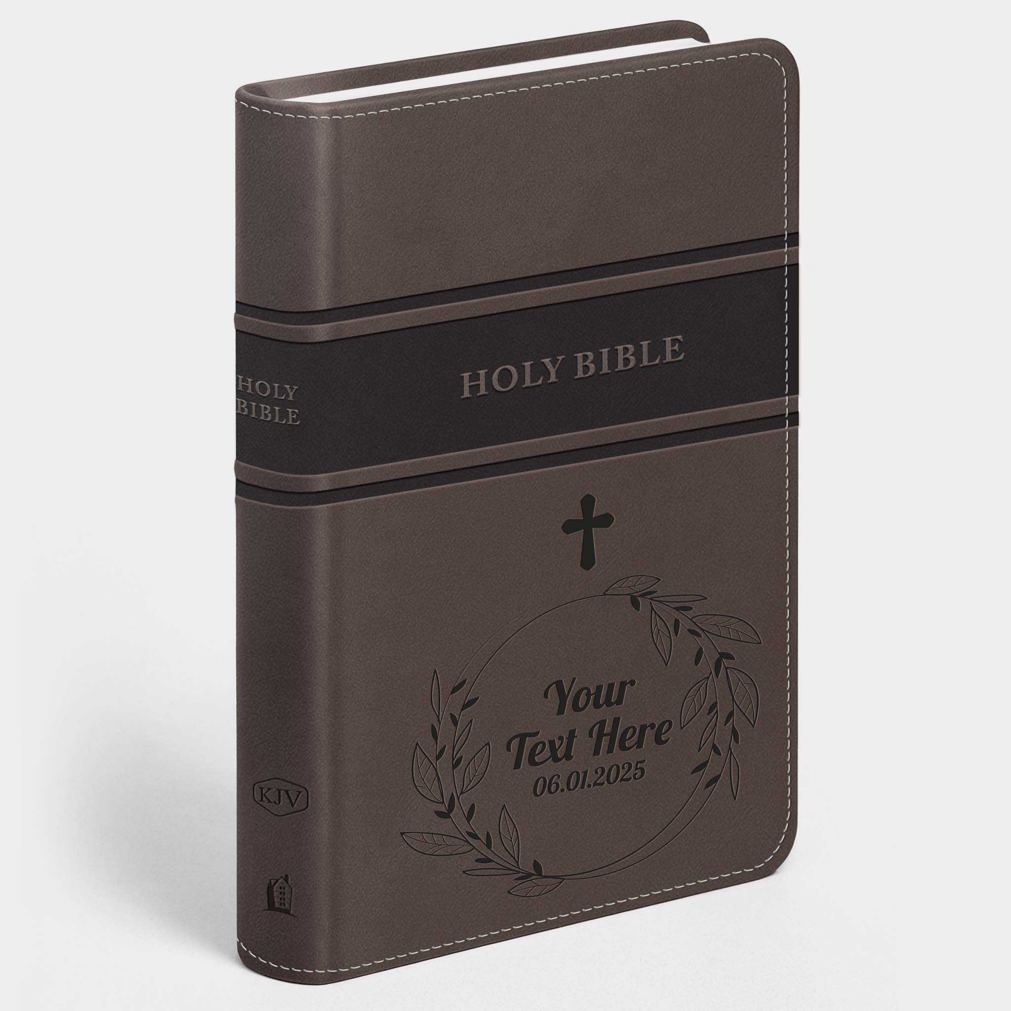 Personalized KJV Bible Gray Deluxe - Engraved Cross Floral Frame