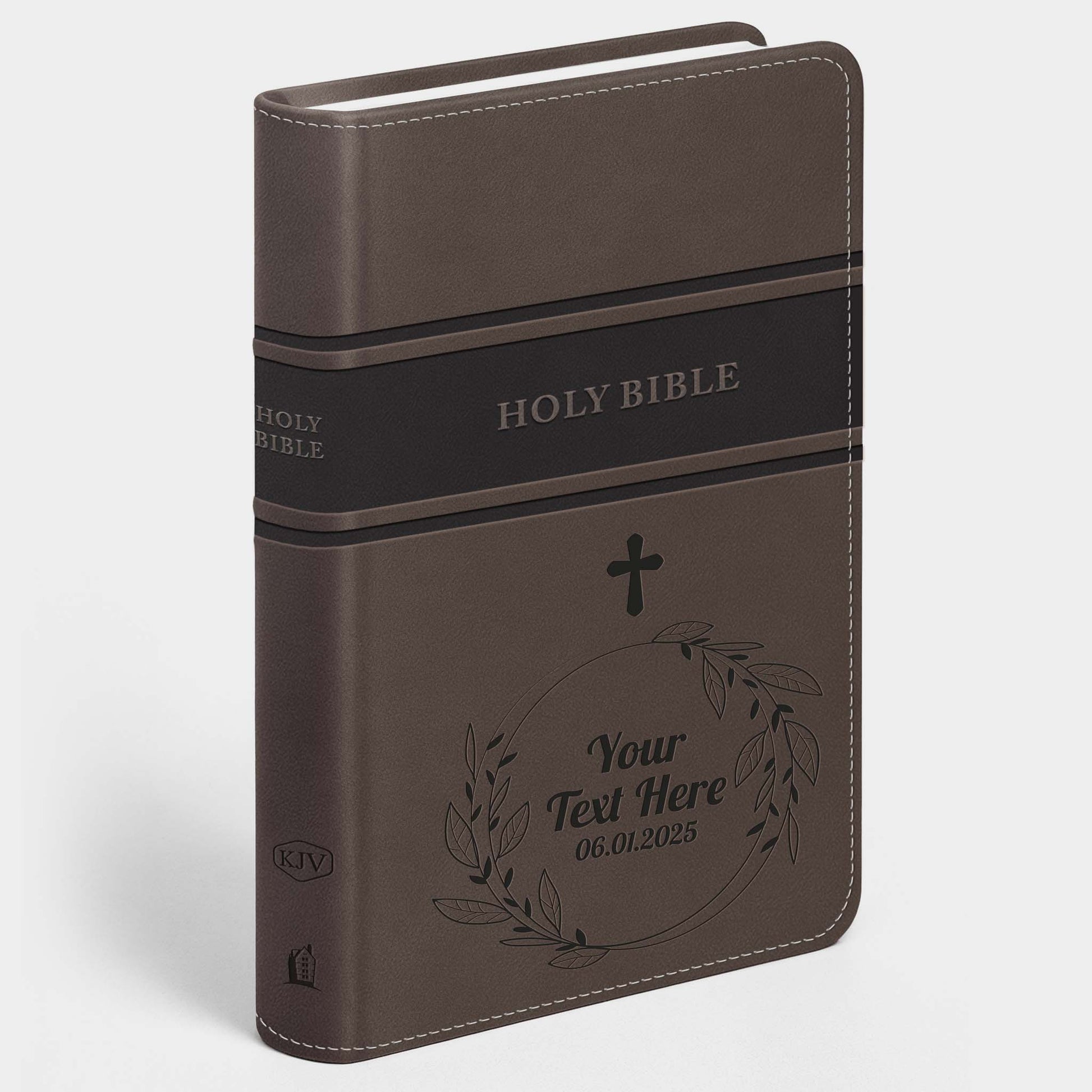 Personalized KJV Bible Gray Deluxe - Engraved Cross Floral Frame