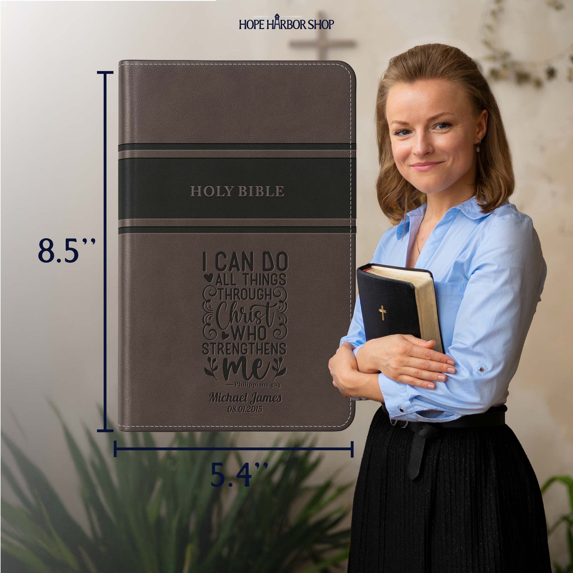 Personalized KJV Bible Gray Deluxe - Engraved Verse