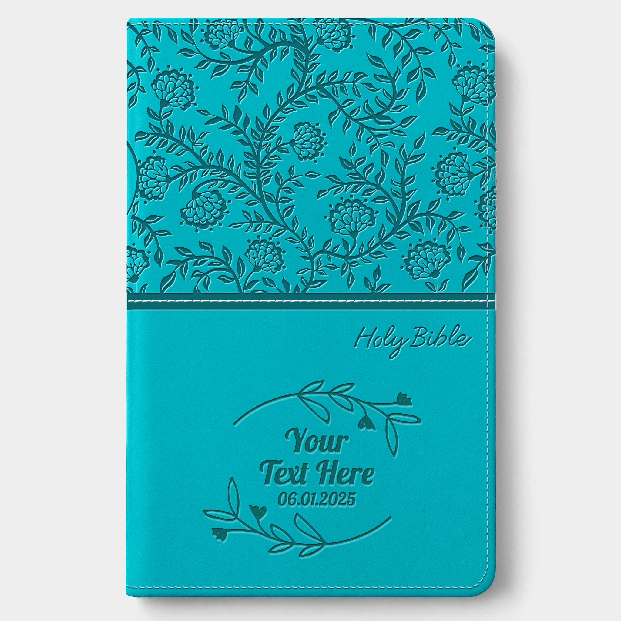 Personalized KJV Bible Turquoise - Engraved Floral Frame