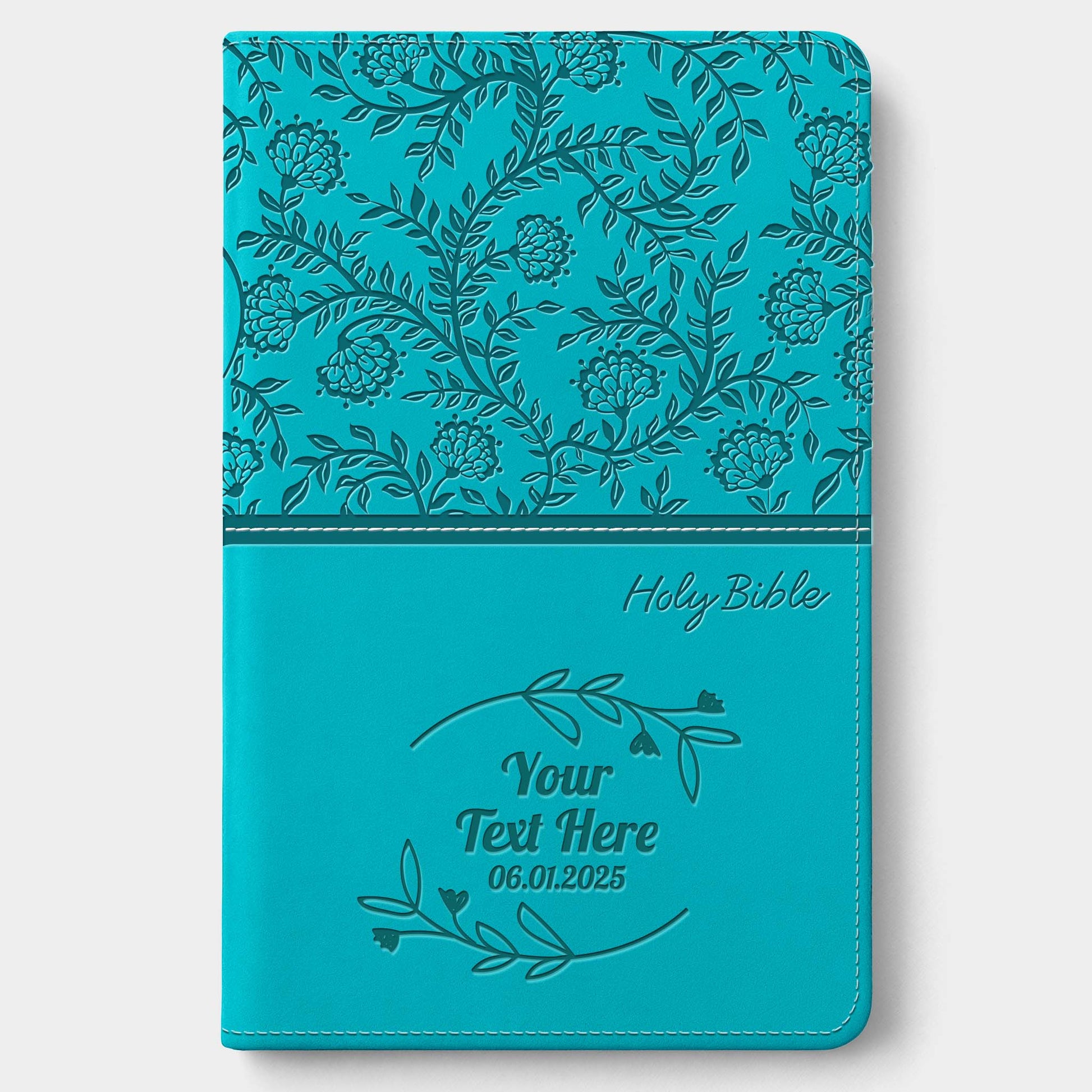 Personalized KJV Bible Turquoise - Engraved Floral Frame
