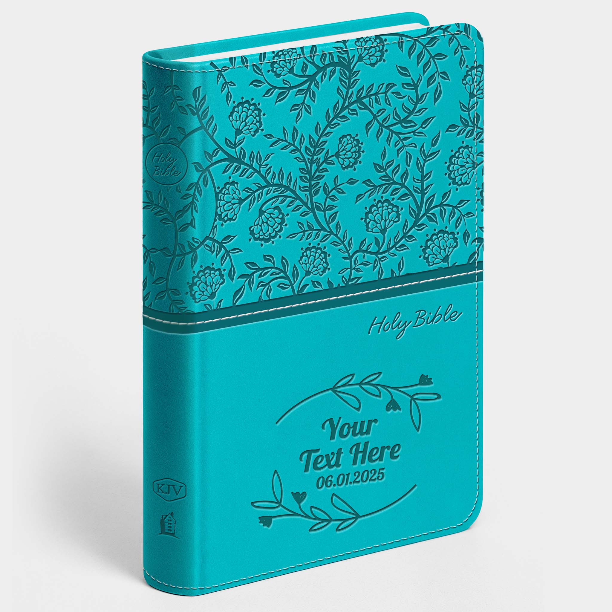 Personalized KJV Bible Turquoise - Engraved Floral Frame