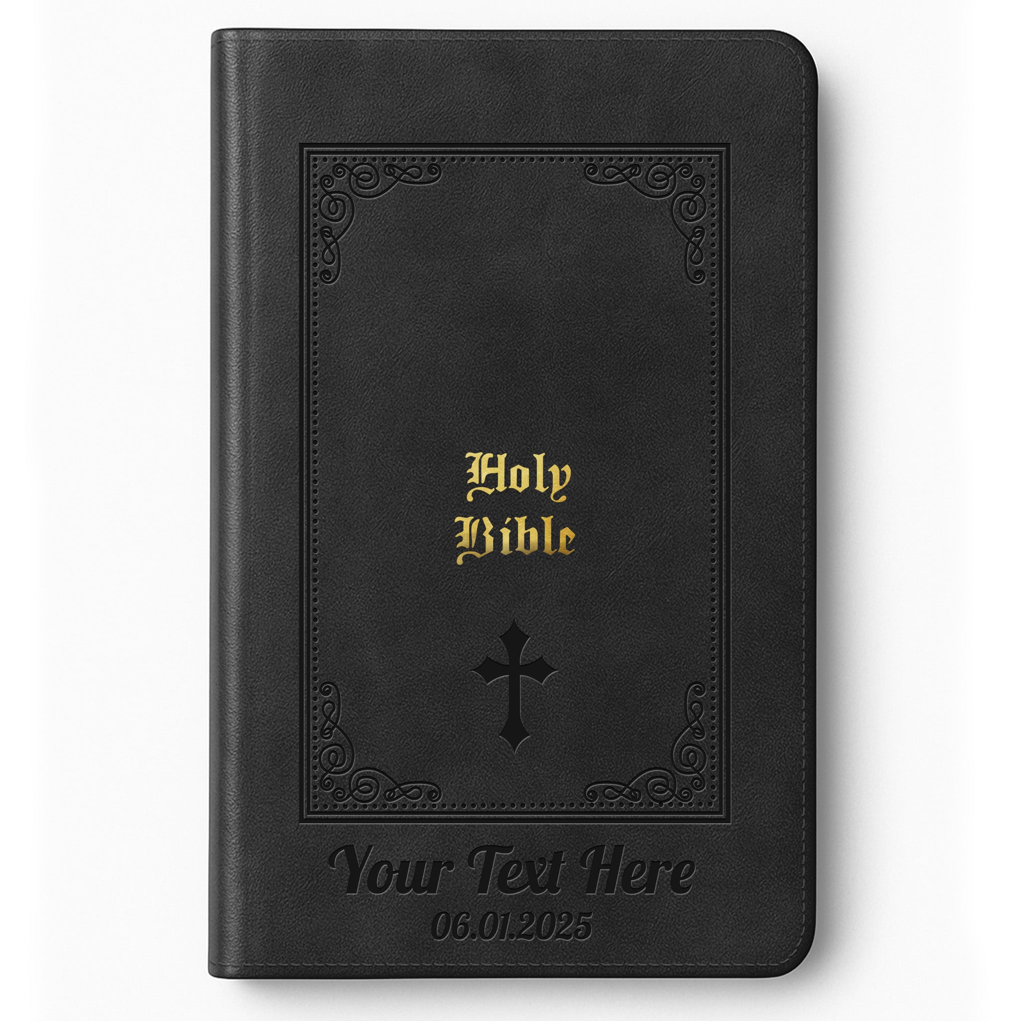 Personalized Large Print KJV Bible - Black Thinline - Engraved Cross Floral Frame