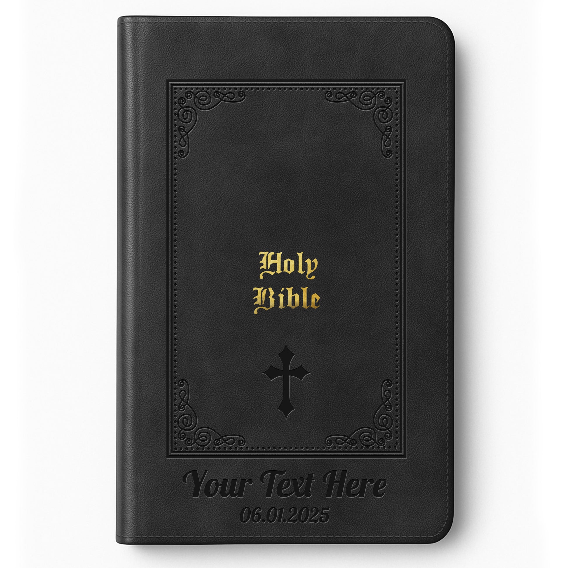 Personalized Large Print KJV Bible - Black Thinline - Engraved Cross Floral Frame
