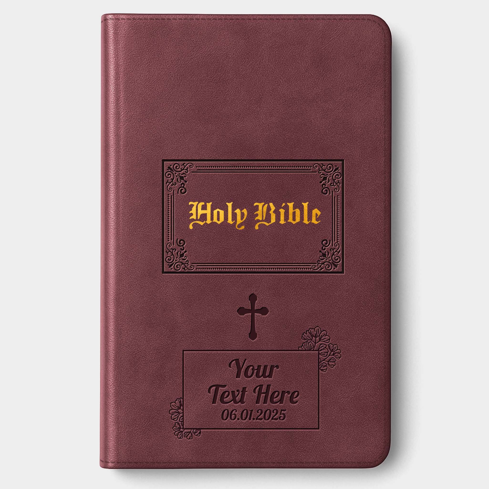 Personalized Large Print KJV Bible - Brown Thinline - Engraved Cross Floral Frame