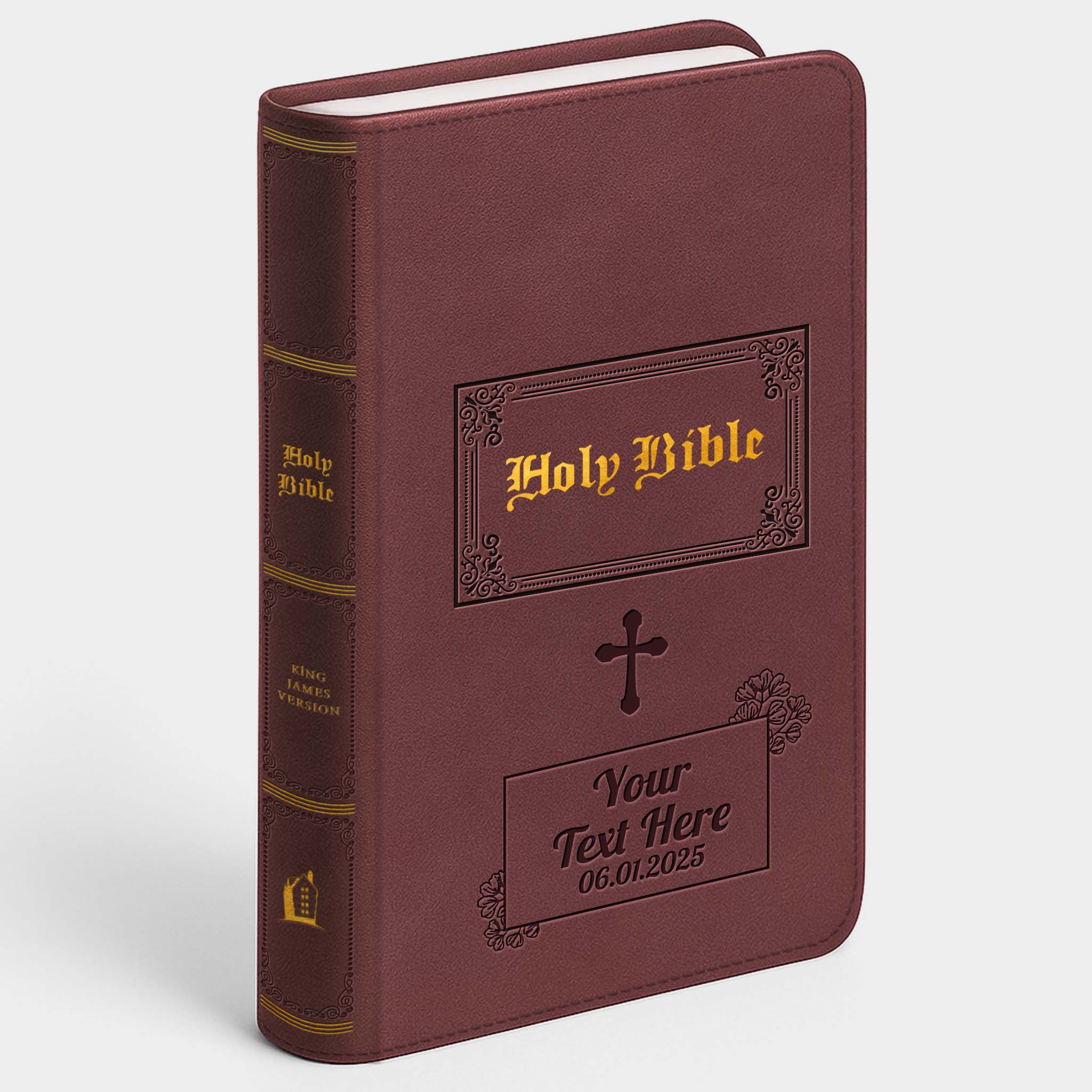 Personalized Large Print KJV Bible - Brown Thinline - Engraved Cross Floral Frame