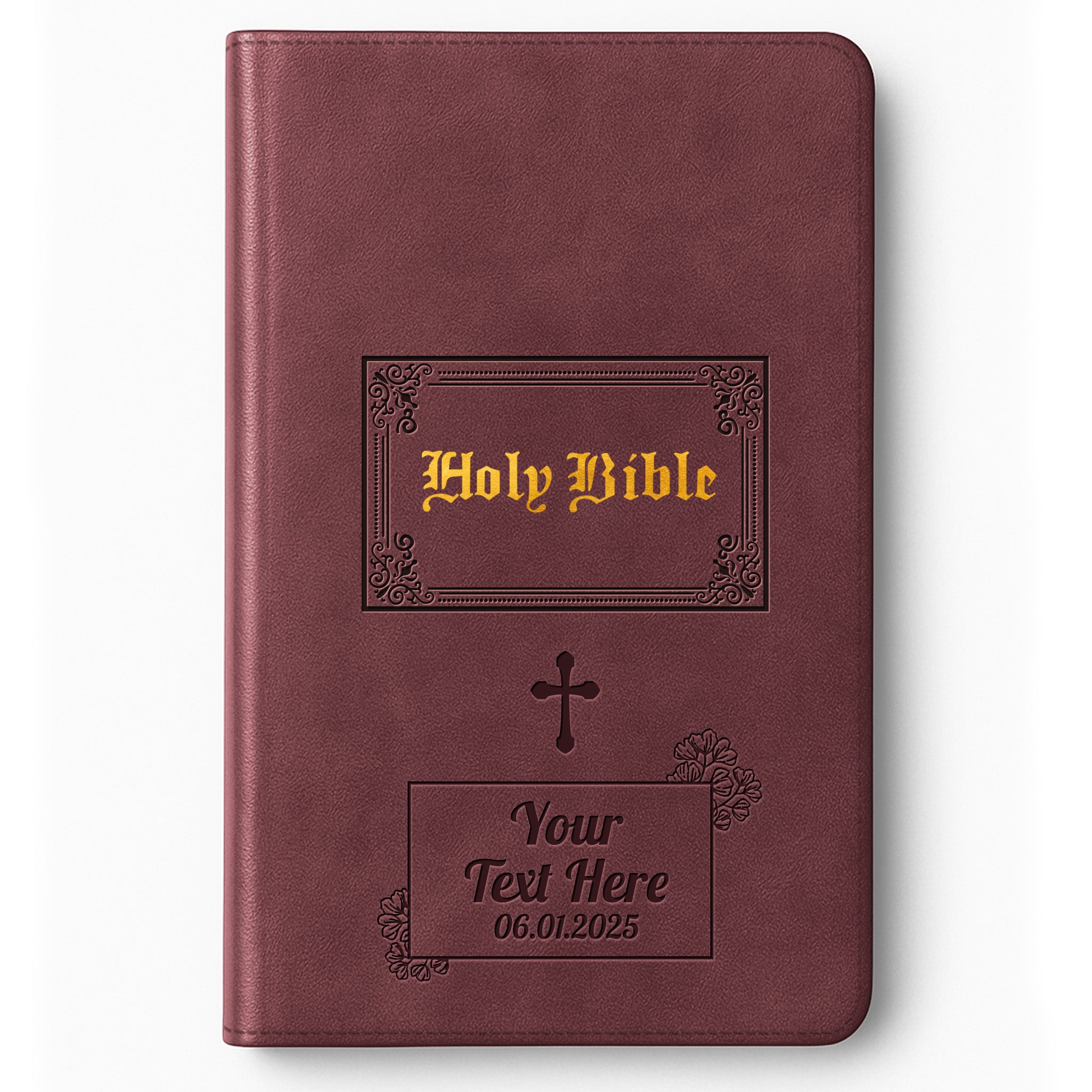 Personalized Large Print KJV Bible - Brown Thinline - Engraved Cross Floral Frame
