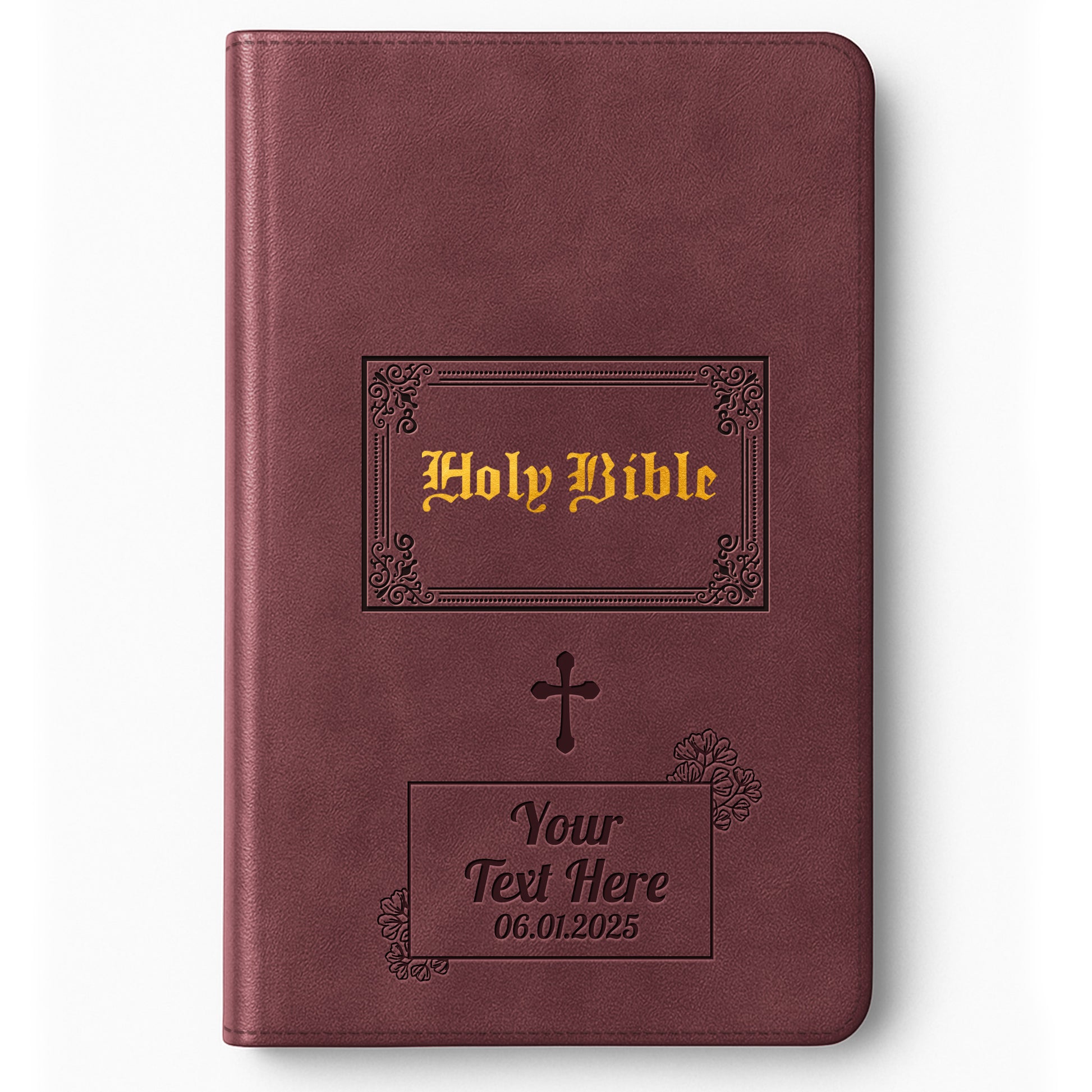 Personalized Large Print KJV Bible - Brown Thinline - Engraved Cross Floral Frame