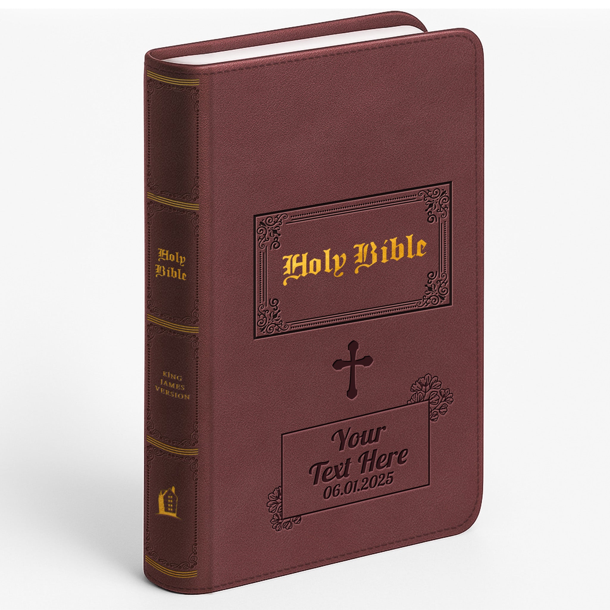 Personalized Large Print KJV Bible - Brown Thinline - Engraved Cross Floral Frame