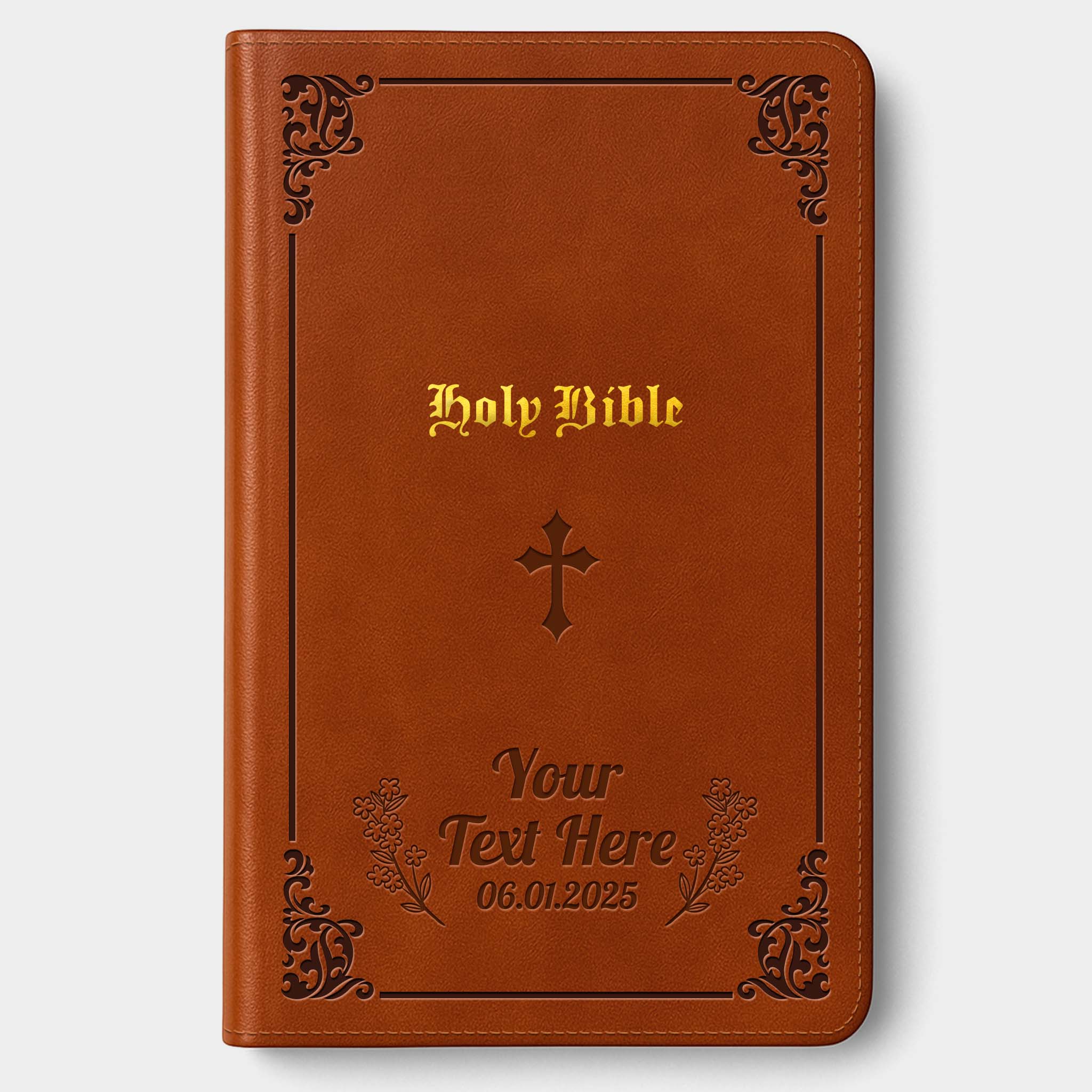 Personalized KJV Bible Tan - Engraved Cross Floral Frame