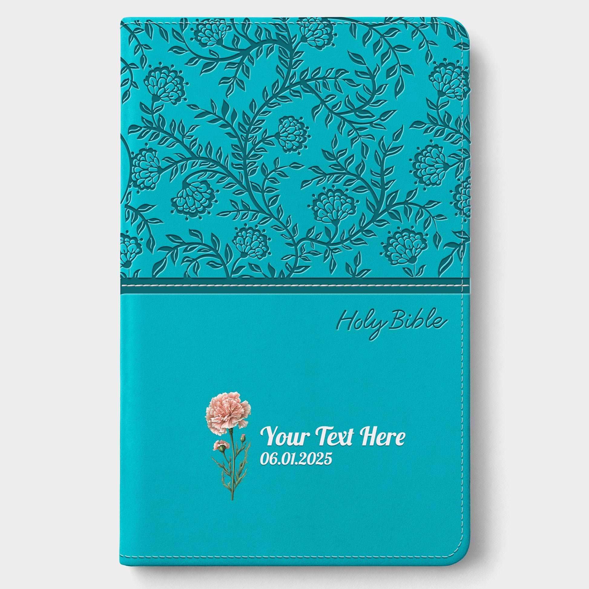 Personalized KJV Bible Turquoise - Birth Flower - Red Letter