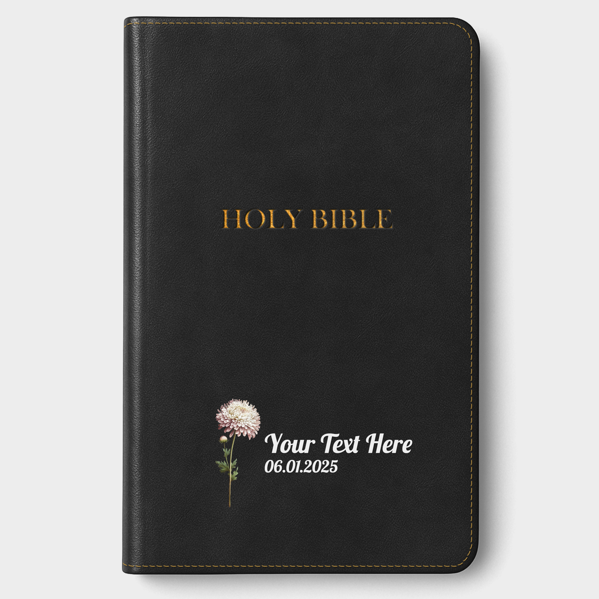 Personalized KJV Bible Black Thinline - Birth Flower - Red Letter