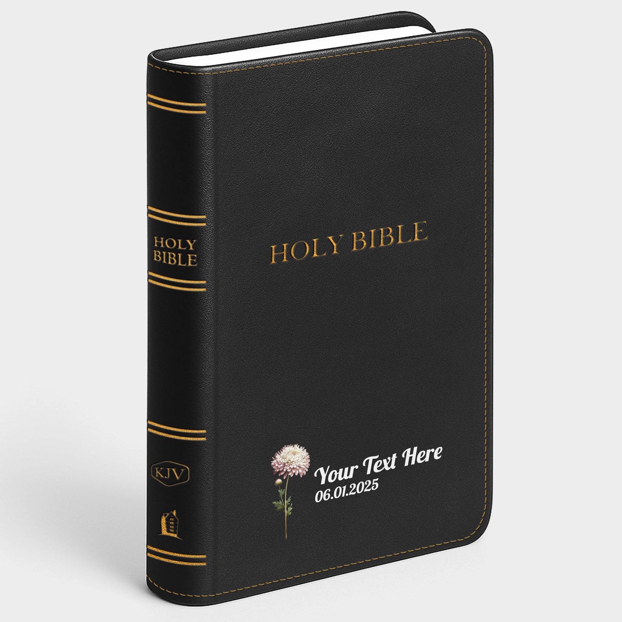 Personalized KJV Bible Black Thinline - Birth Flower - Red Letter