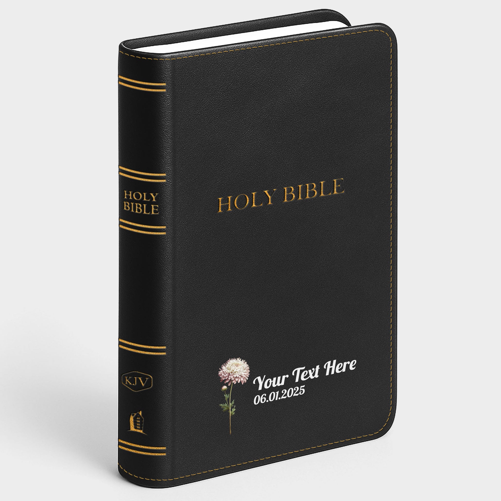 Personalized KJV Bible Black Thinline - Birth Flower - Red Letter