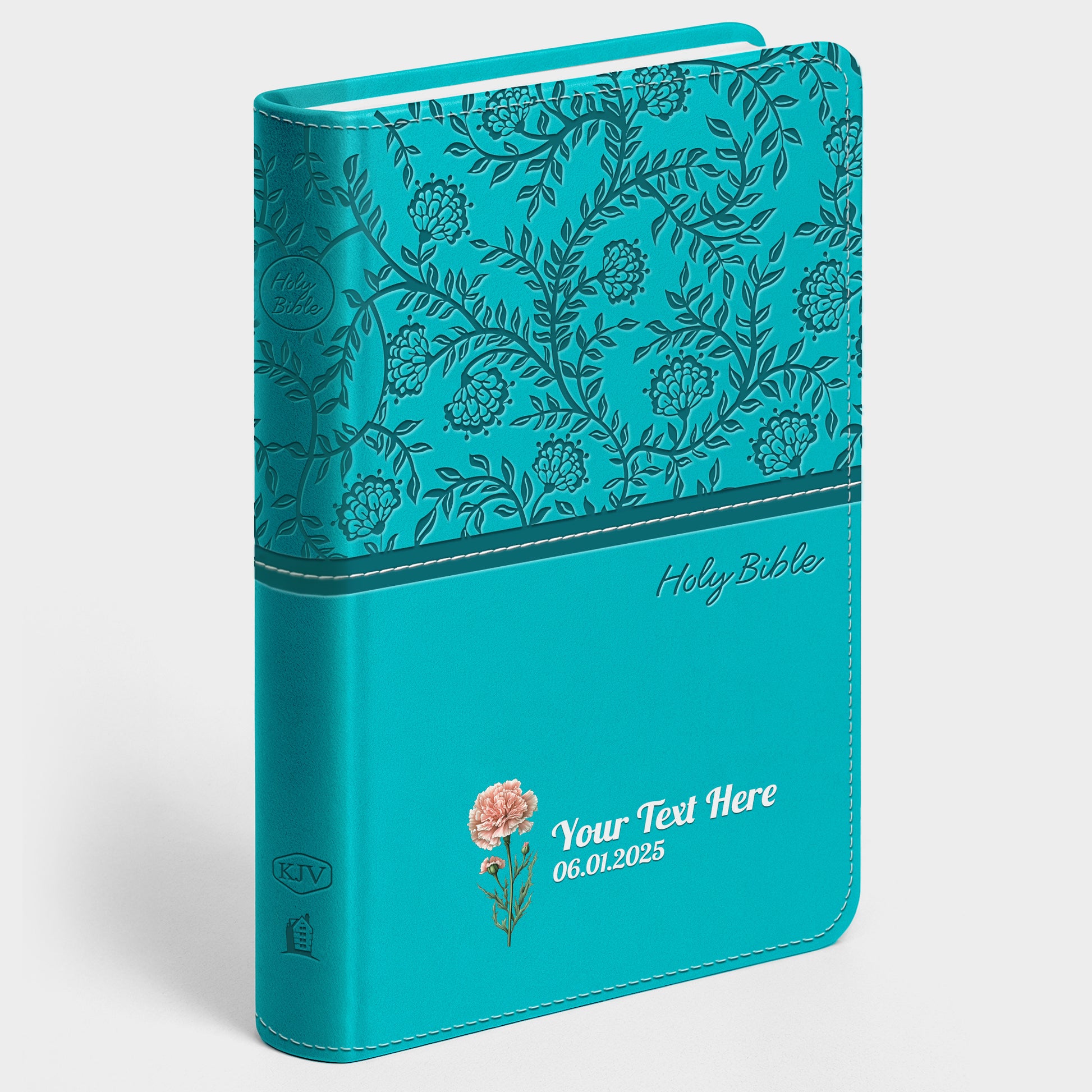 Personalized KJV Bible Turquoise - Birth Flower - Red Letter