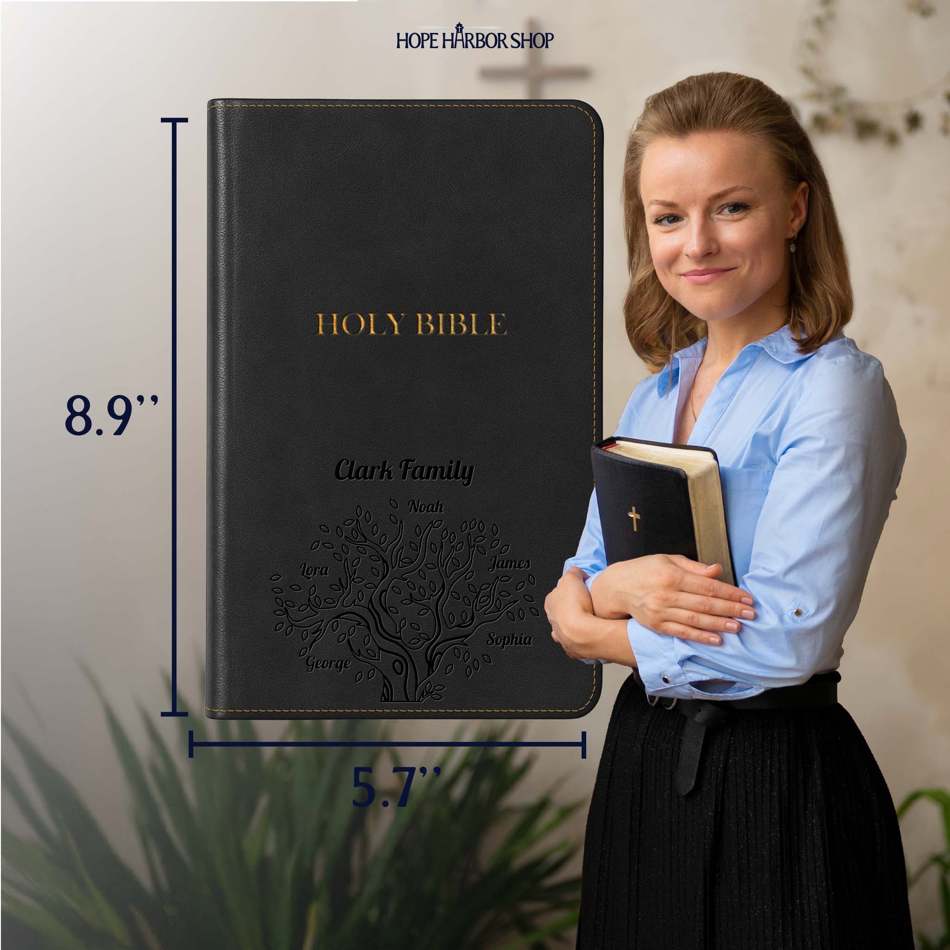 Personalized KJV Bible Black Thinline - Red Letter - Engraved Family Tree
