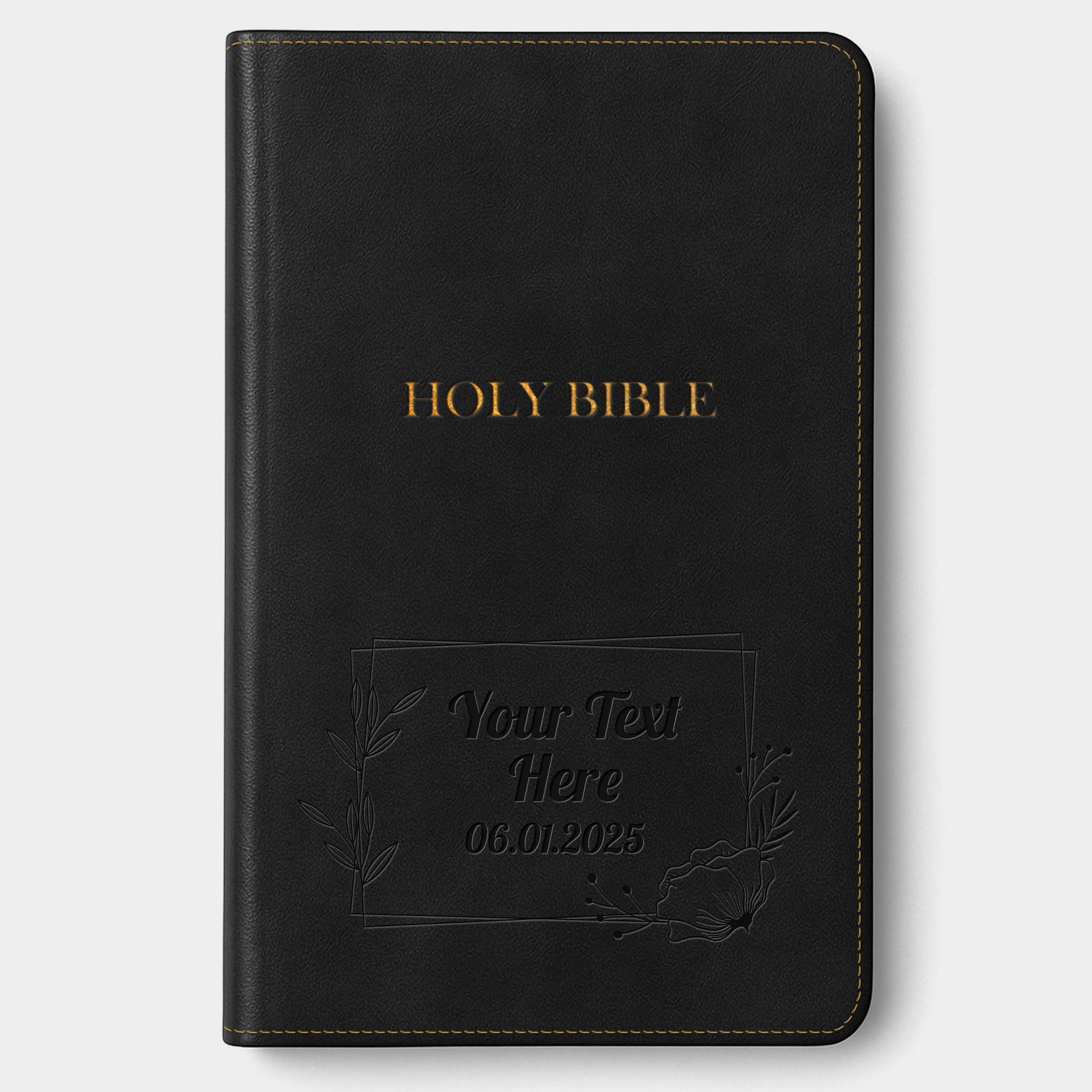 Personalized KJV Bible Black Thinline - Red Letter - Engraved Floral Frame