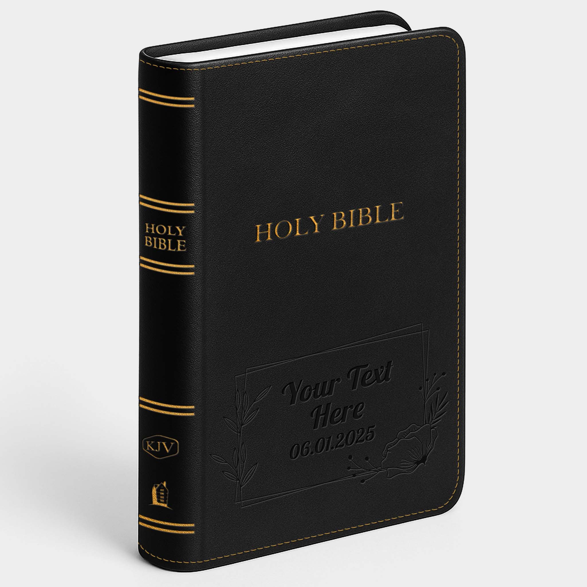 Personalized KJV Bible Black Thinline - Red Letter - Engraved Floral Frame